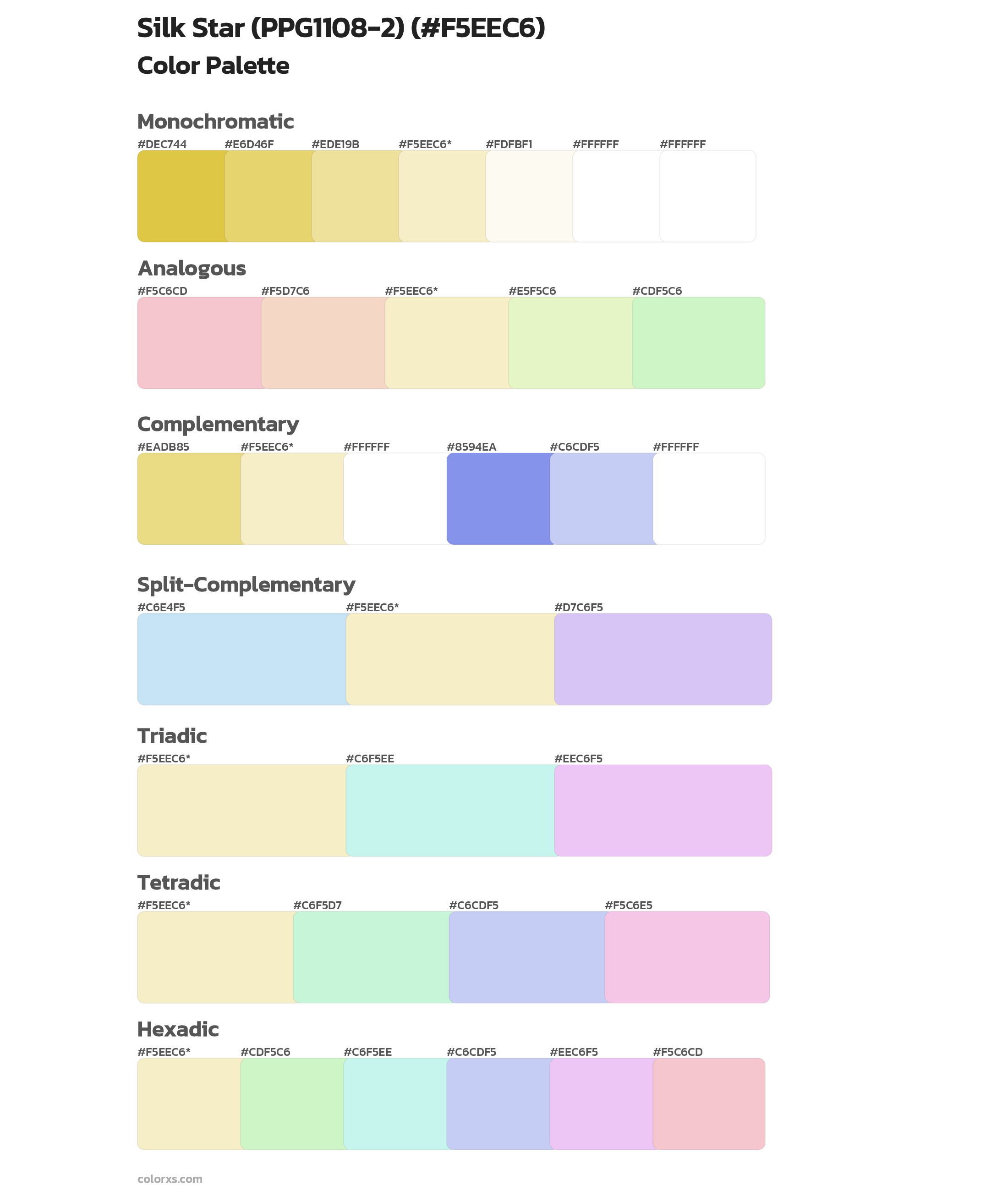 Silk Star (PPG1108-2) Color Scheme Palettes