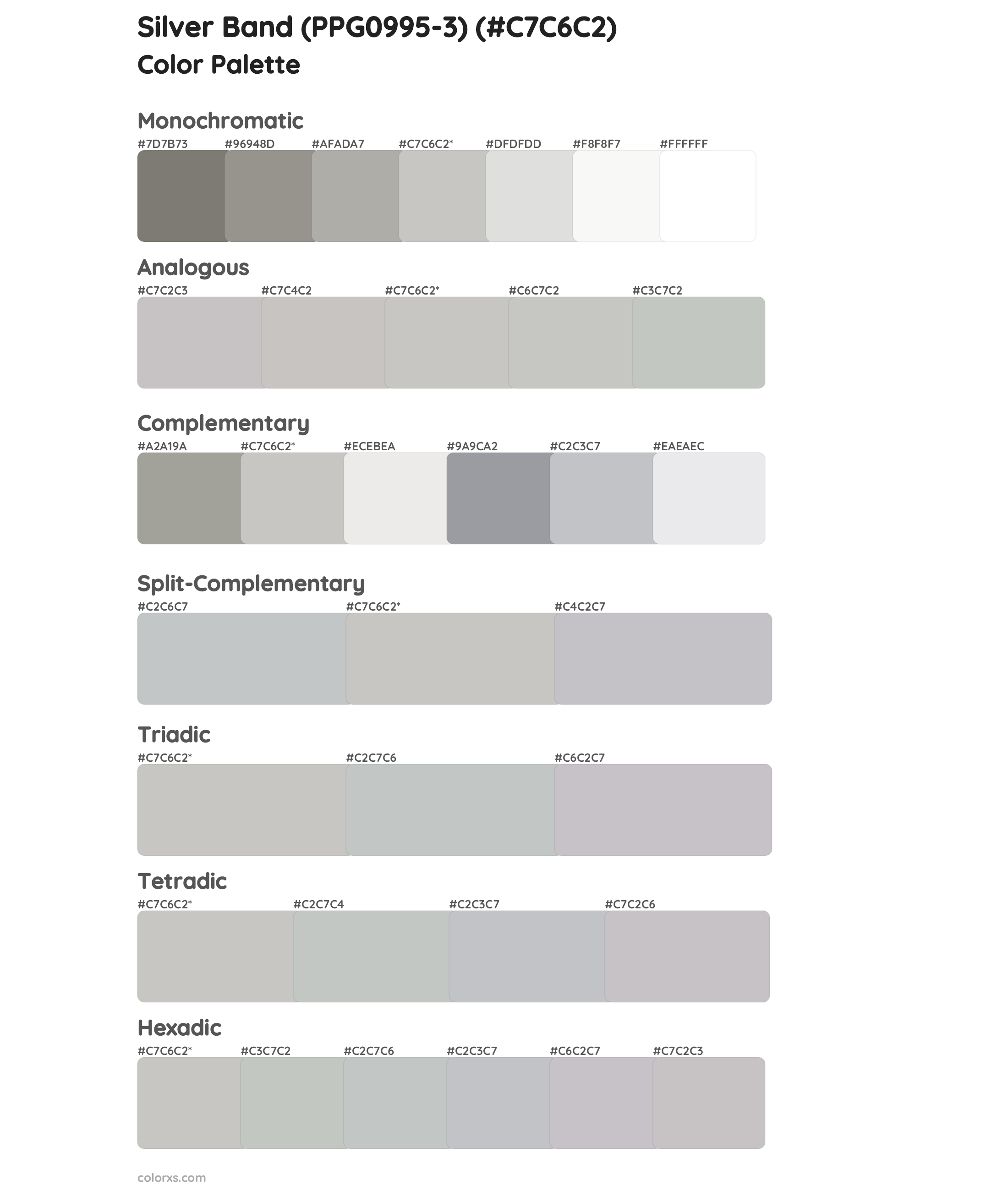 Silver Band (PPG0995-3) Color Scheme Palettes