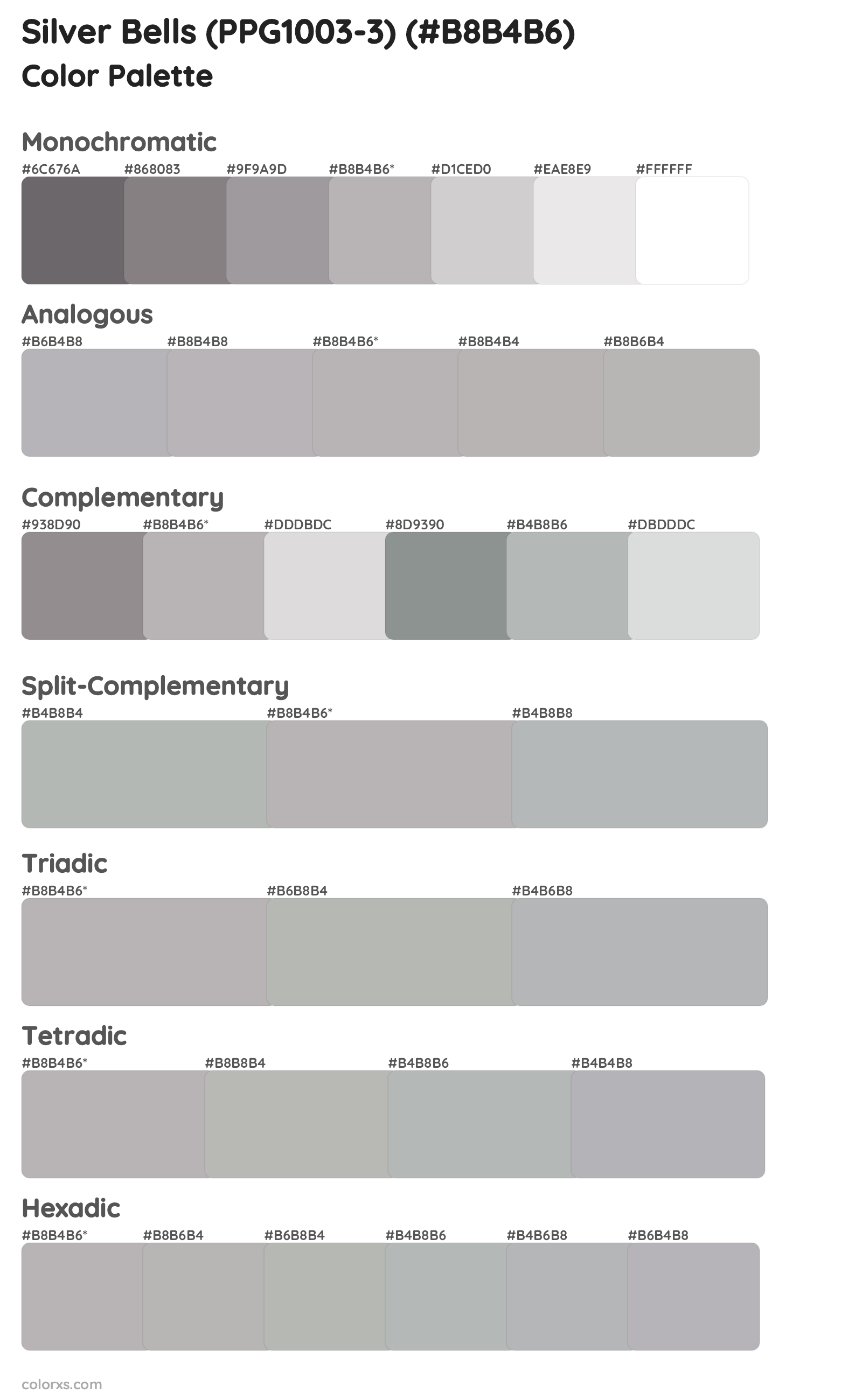 Silver Bells (PPG1003-3) Color Scheme Palettes
