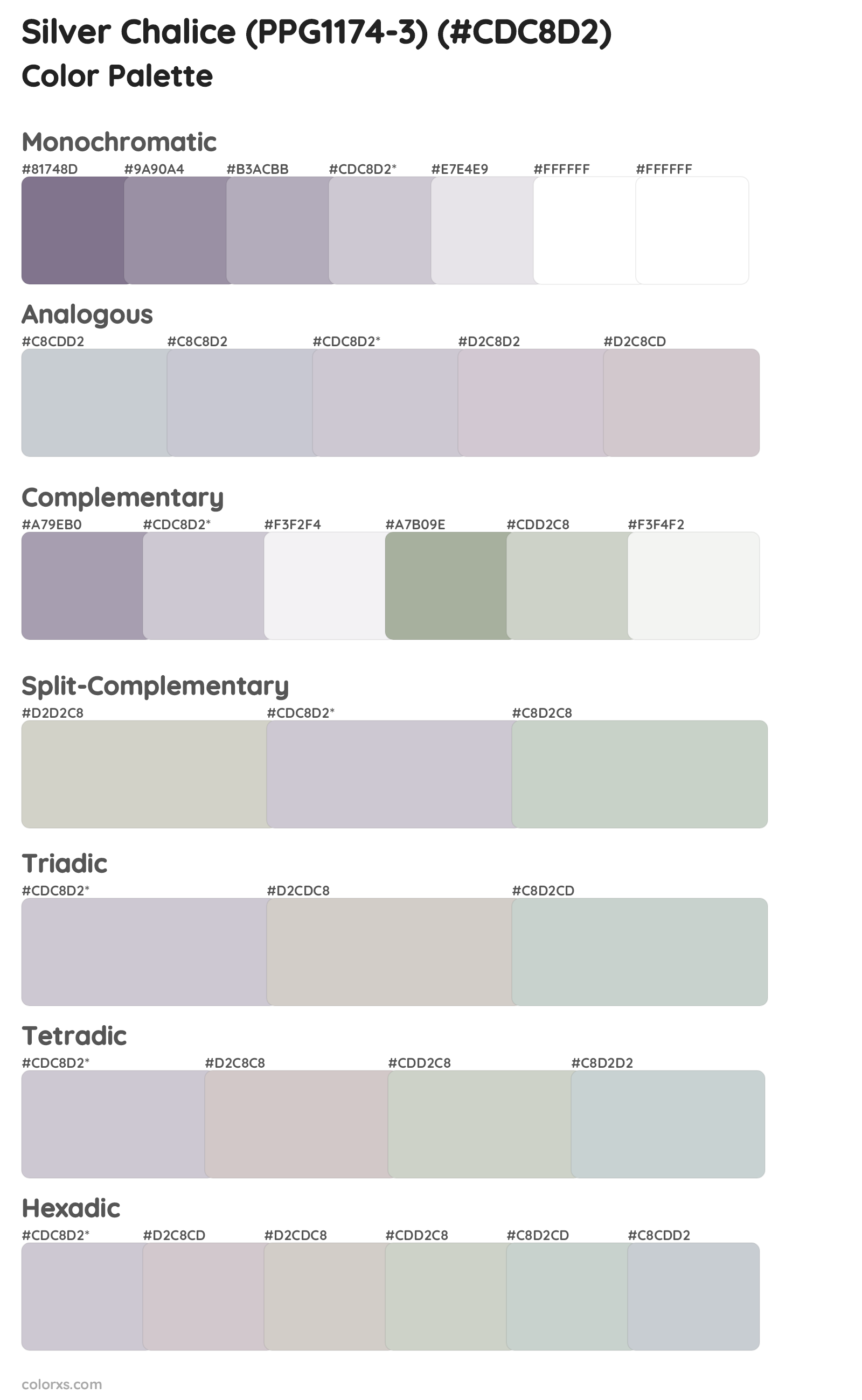 Silver Chalice (PPG1174-3) Color Scheme Palettes