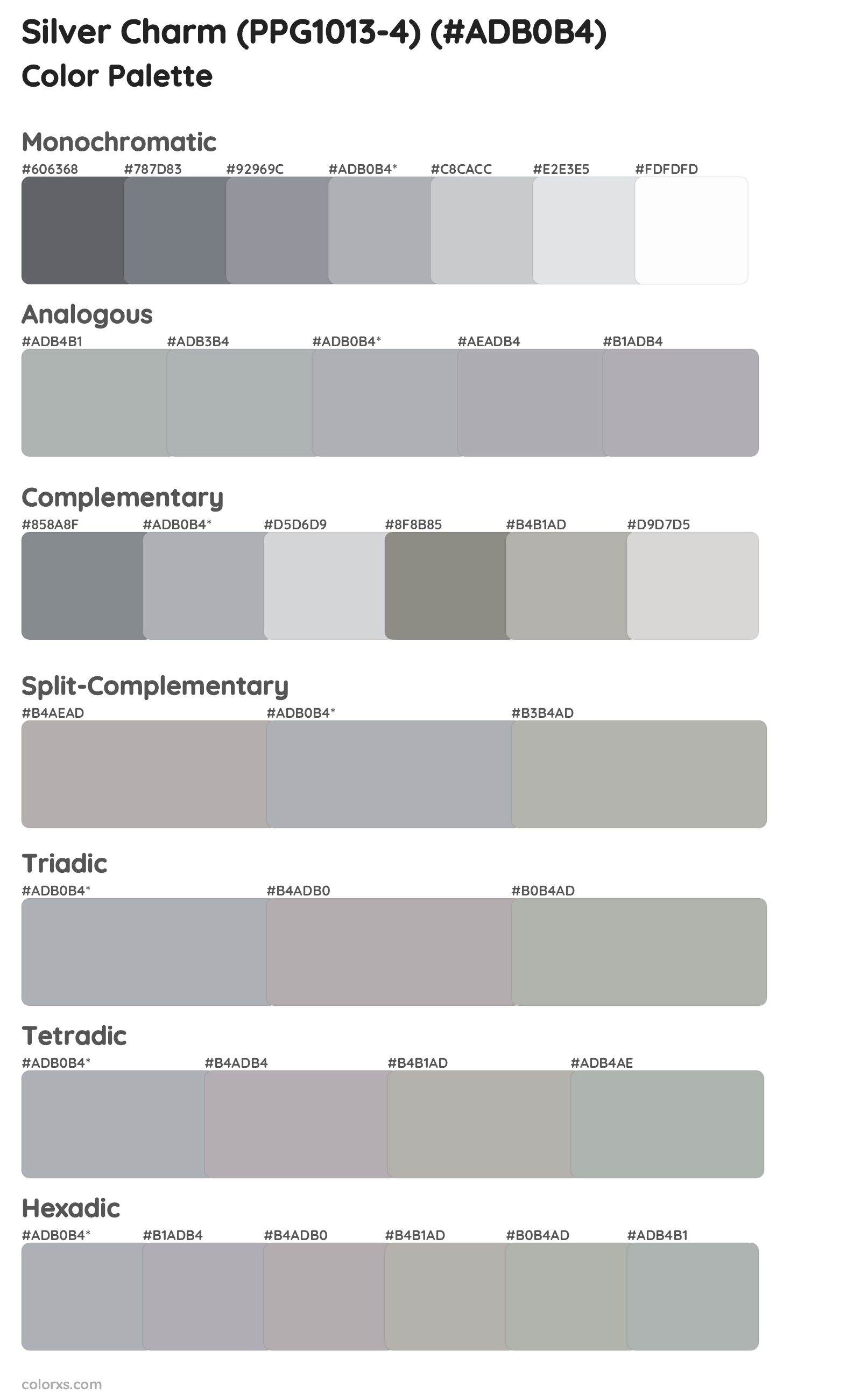 Silver Charm (PPG1013-4) Color Scheme Palettes
