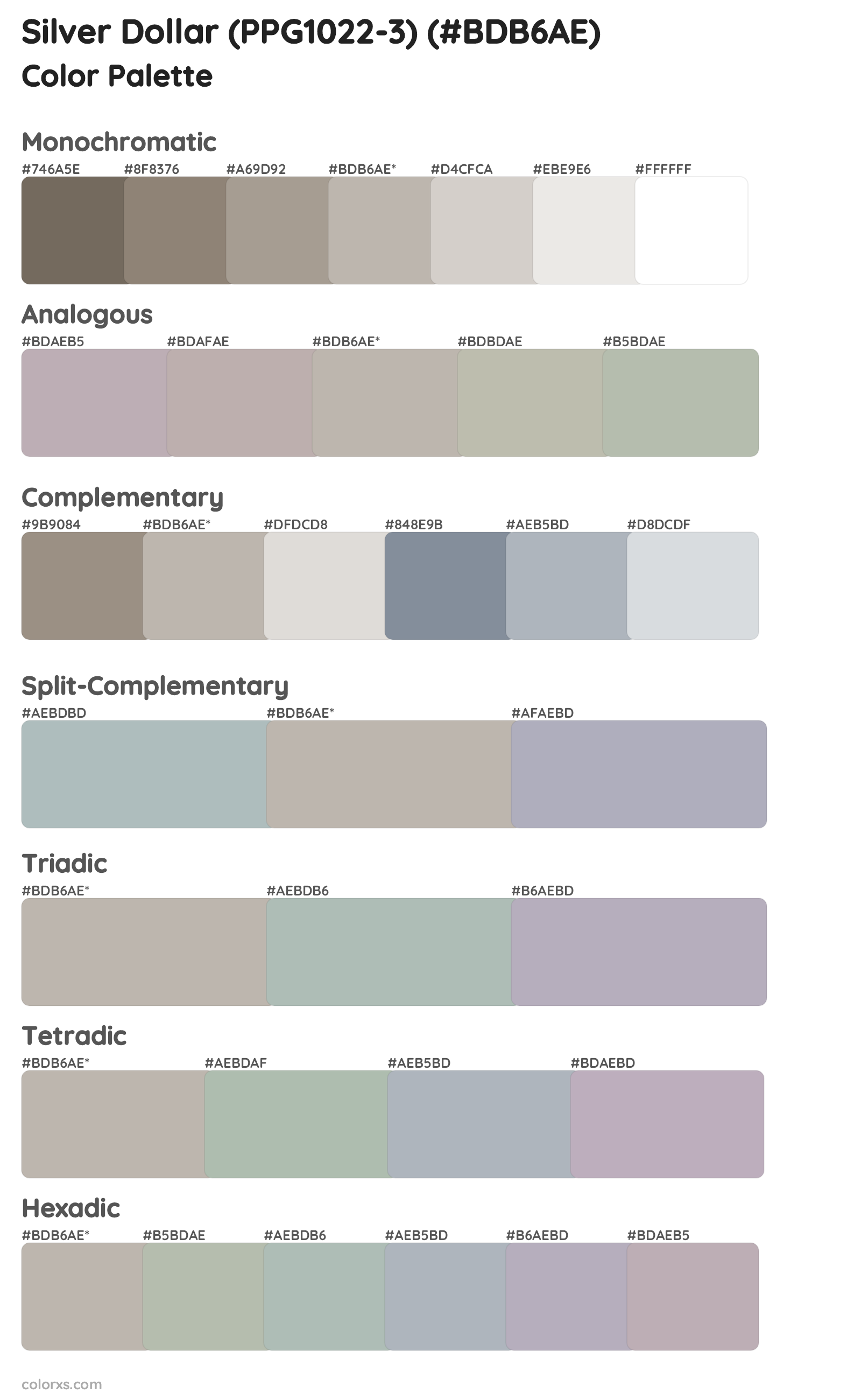 Silver Dollar (PPG1022-3) Color Scheme Palettes