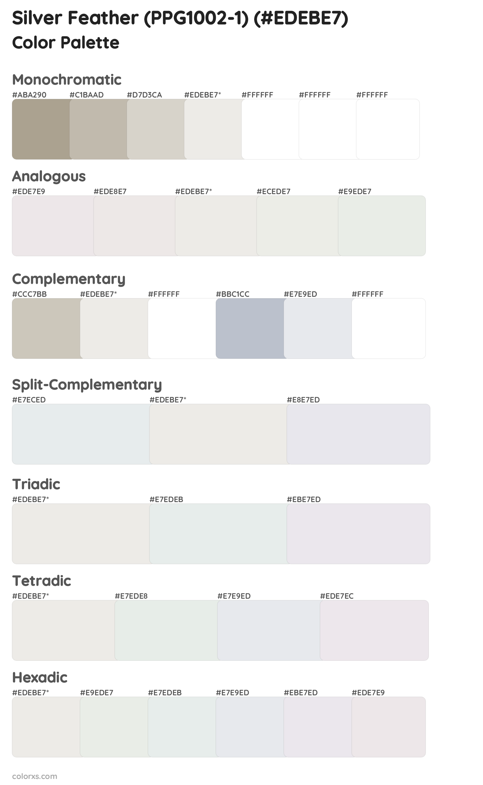 Silver Feather (PPG1002-1) Color Scheme Palettes