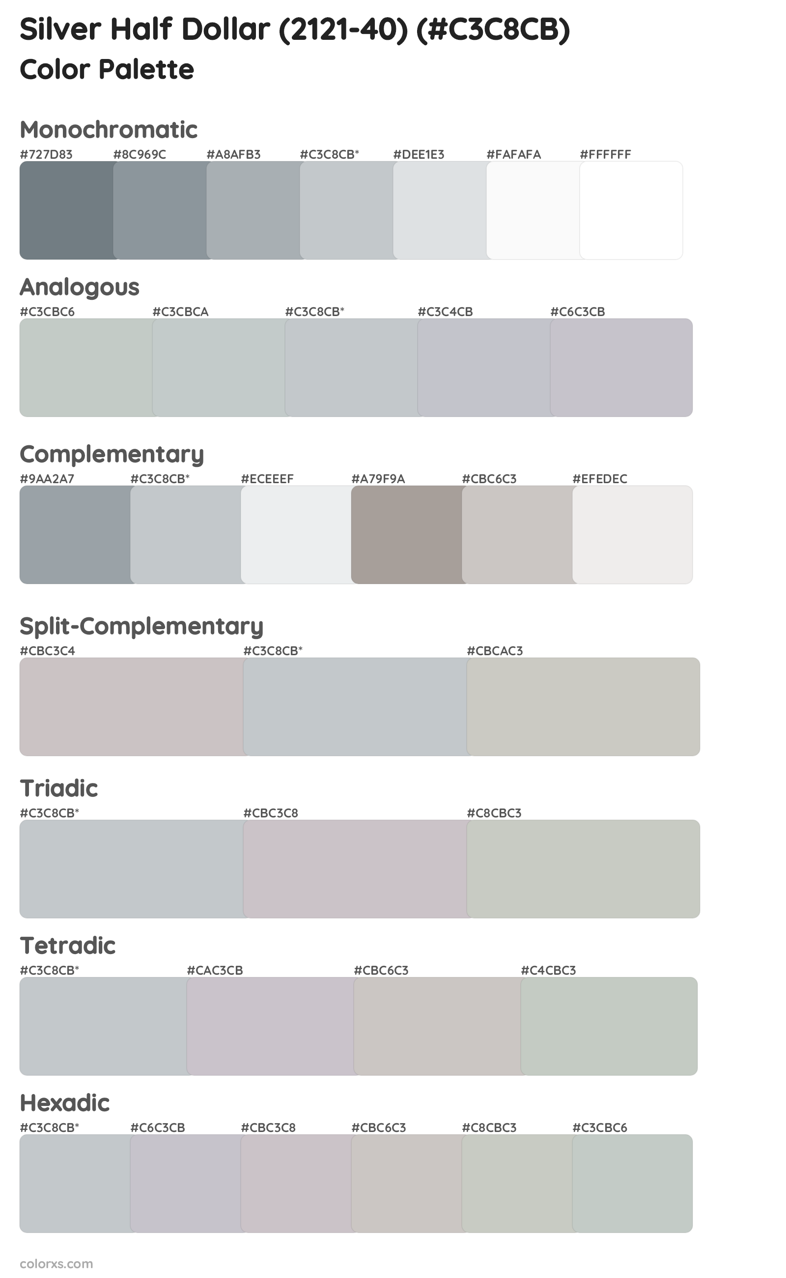 Silver Half Dollar (2121-40) Color Scheme Palettes