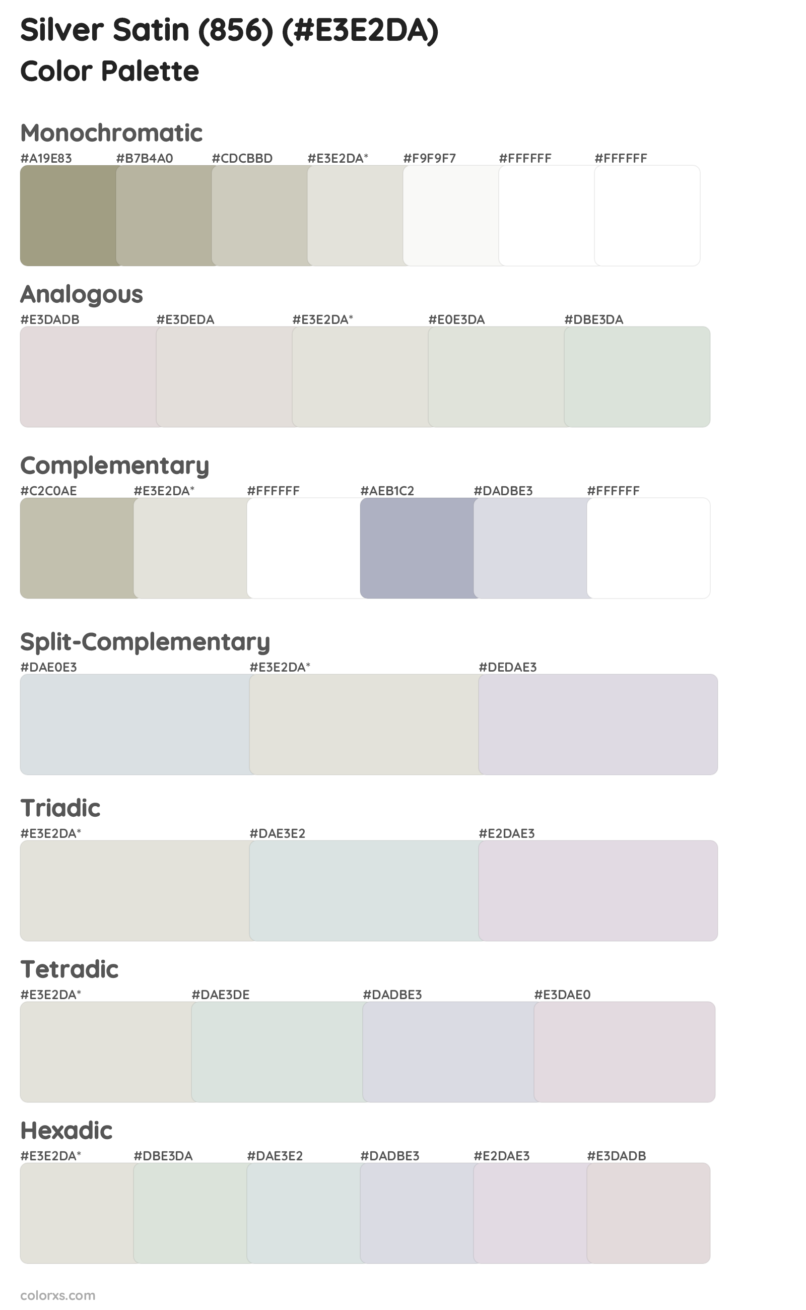 Silver Satin (856) Color Scheme Palettes