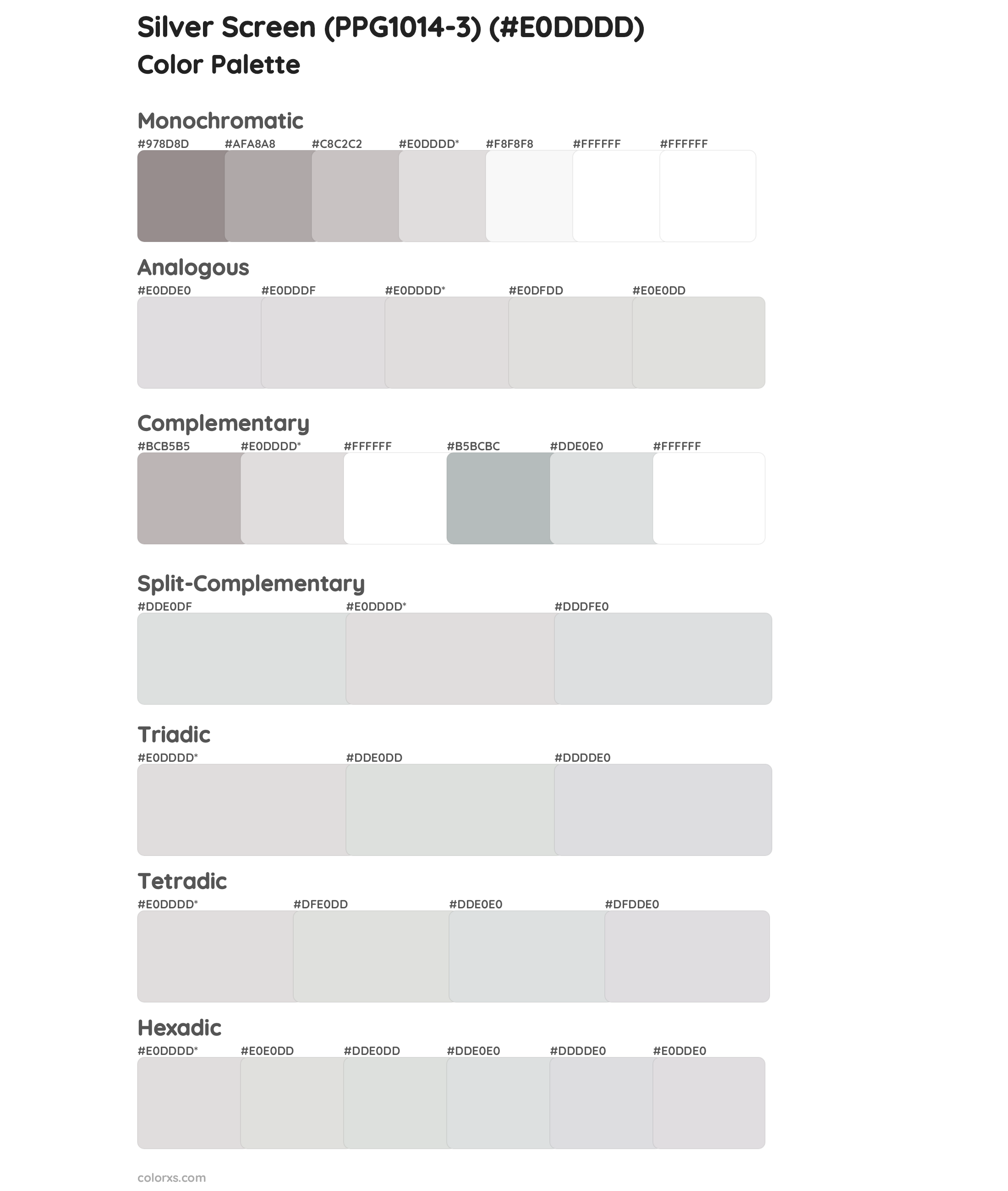 Silver Screen (PPG1014-3) Color Scheme Palettes