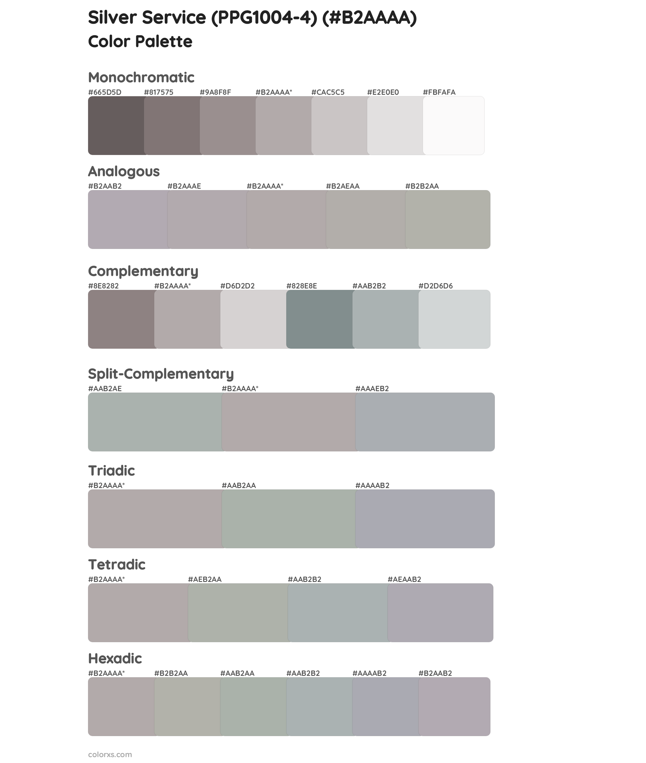 Silver Service (PPG1004-4) Color Scheme Palettes