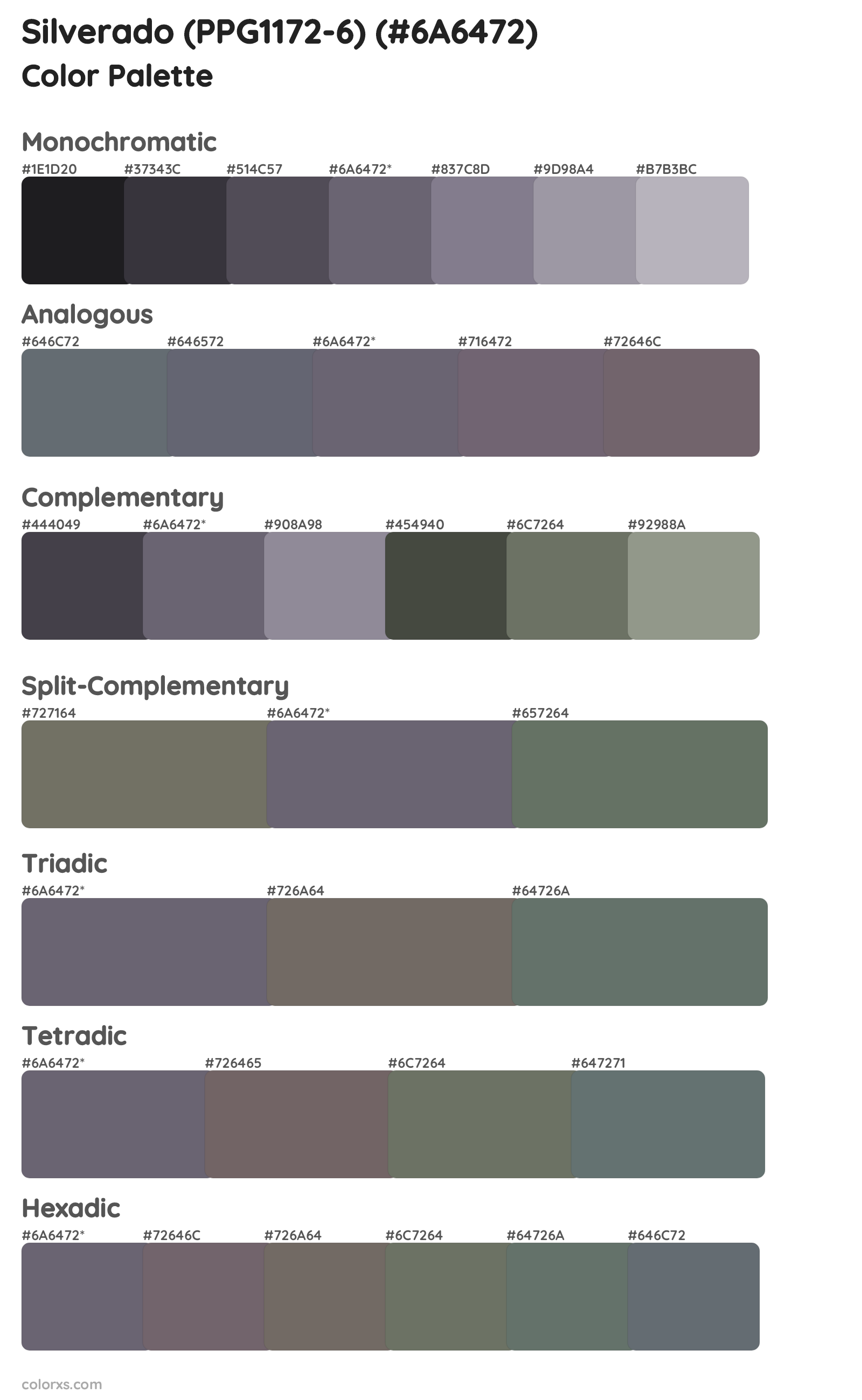 Silverado (PPG1172-6) Color Scheme Palettes