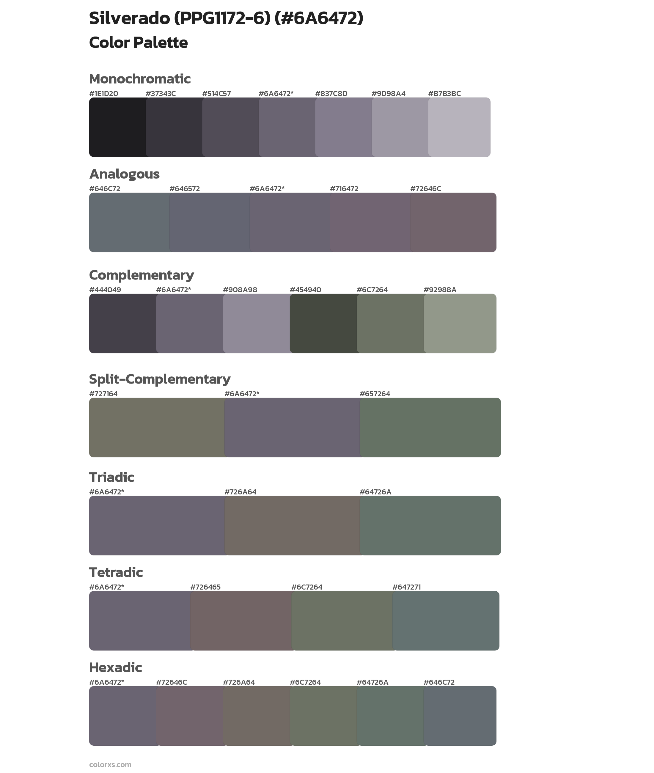 Silverado (PPG1172-6) Color Scheme Palettes