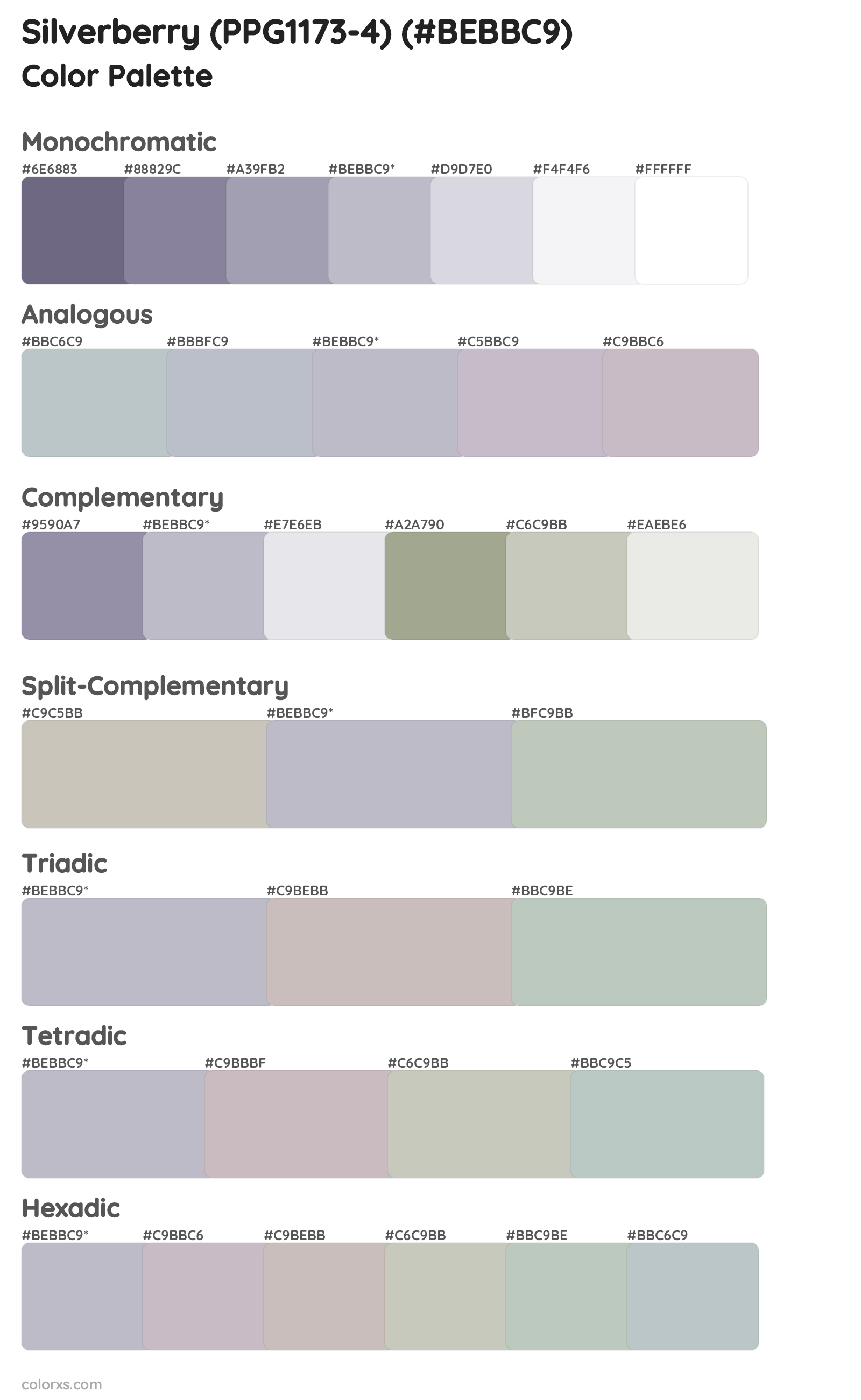 Silverberry (PPG1173-4) Color Scheme Palettes