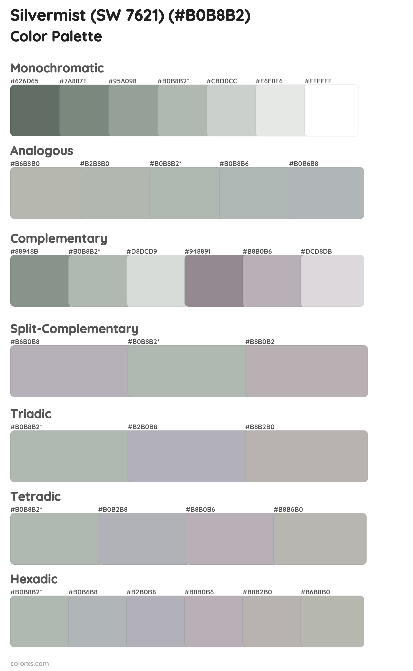 Silvermist (SW 7621) Color Scheme Palettes