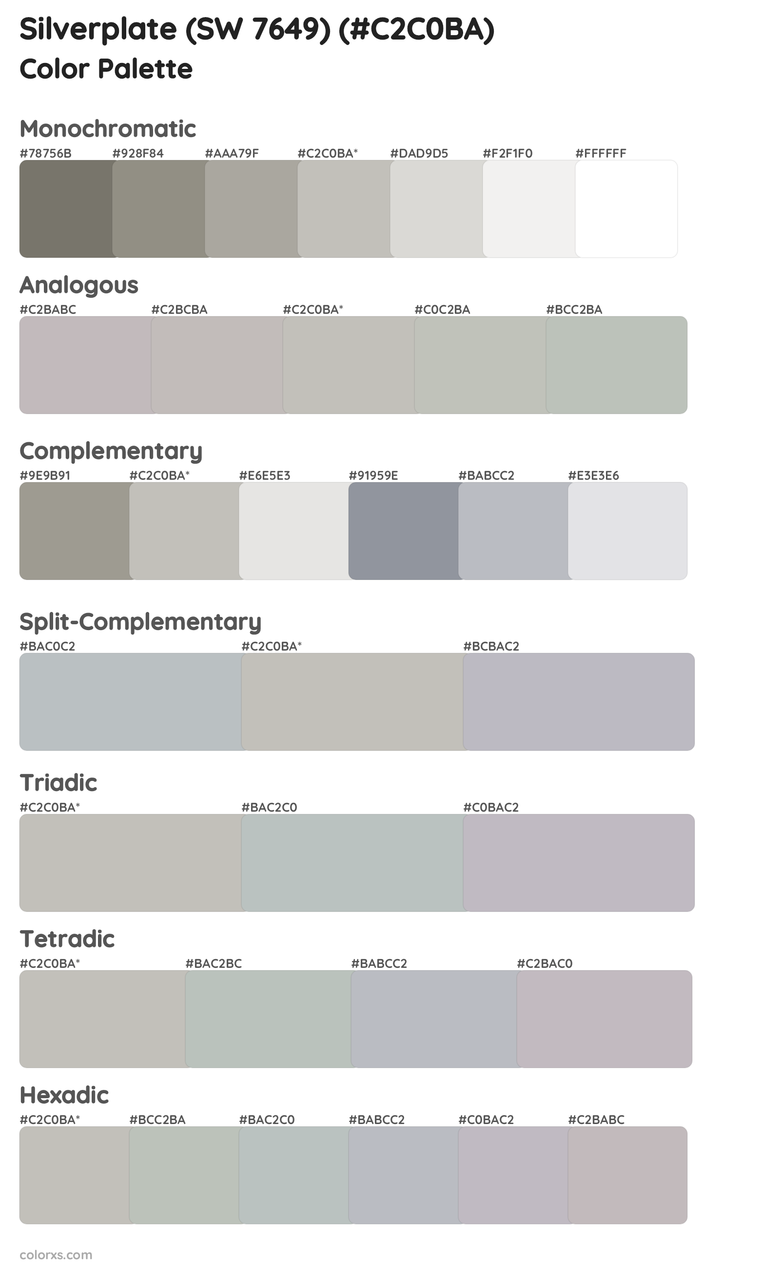 Silverplate (SW 7649) Color Scheme Palettes