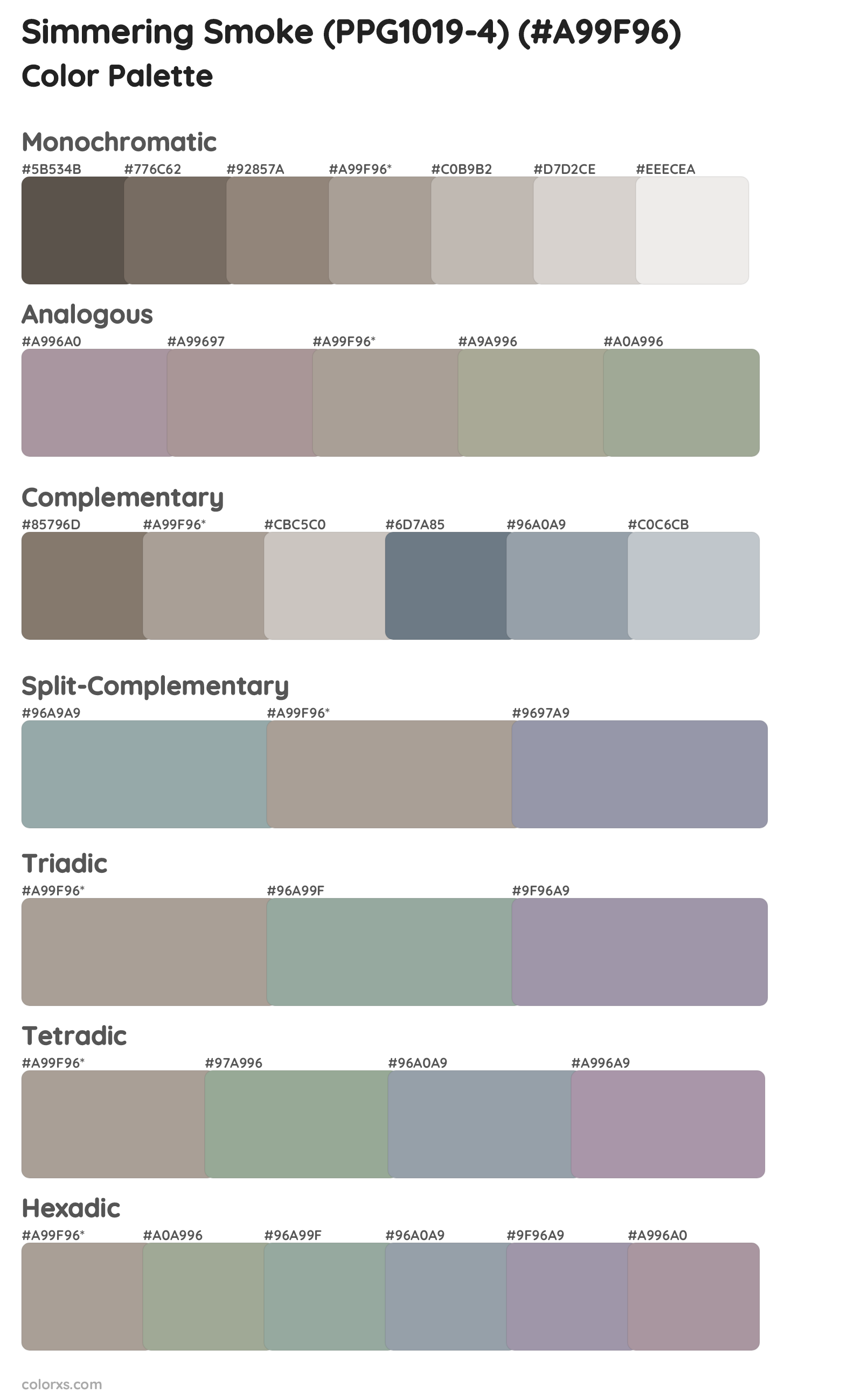 Simmering Smoke (PPG1019-4) Color Scheme Palettes