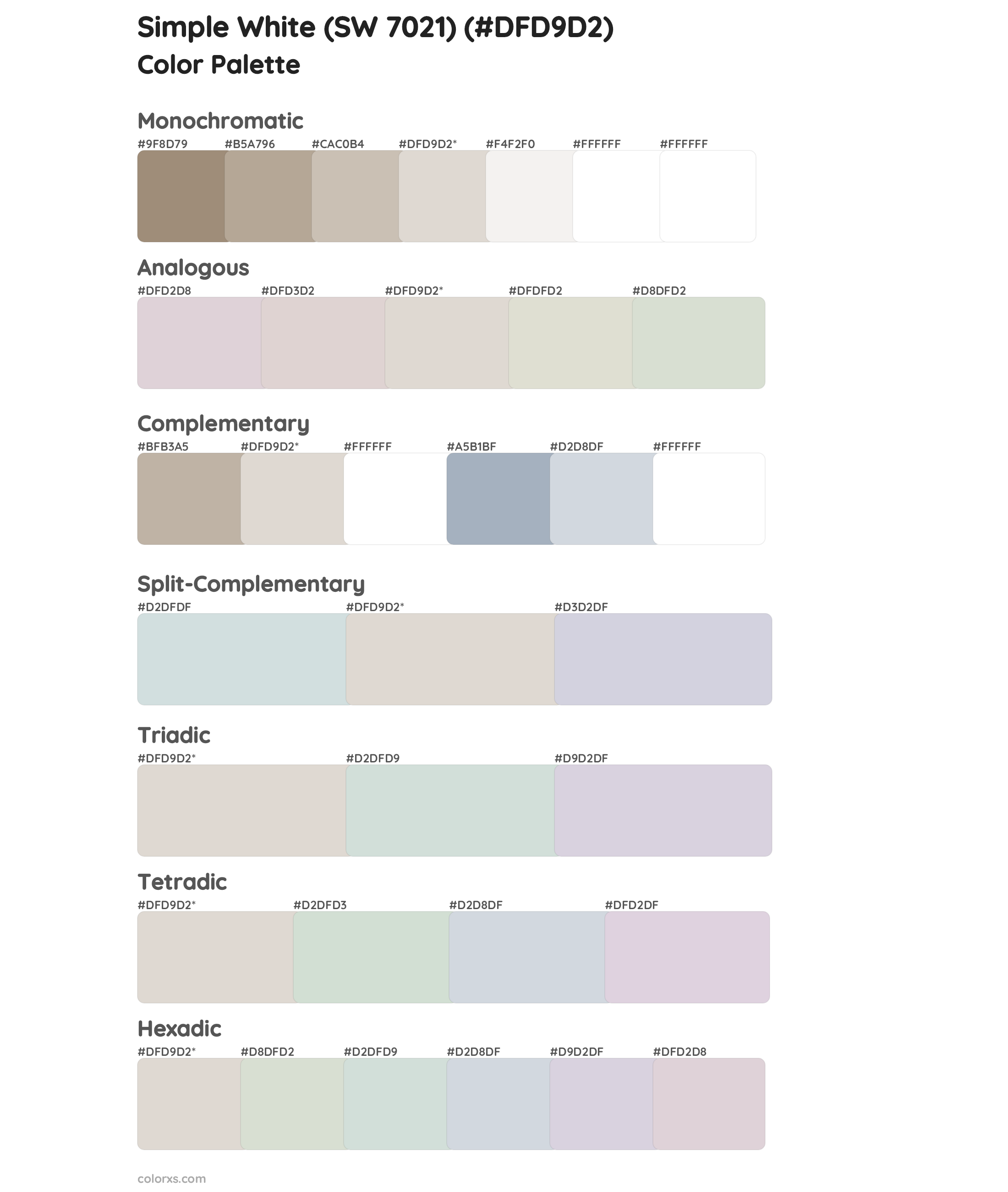 Simple White (SW 7021) Color Scheme Palettes