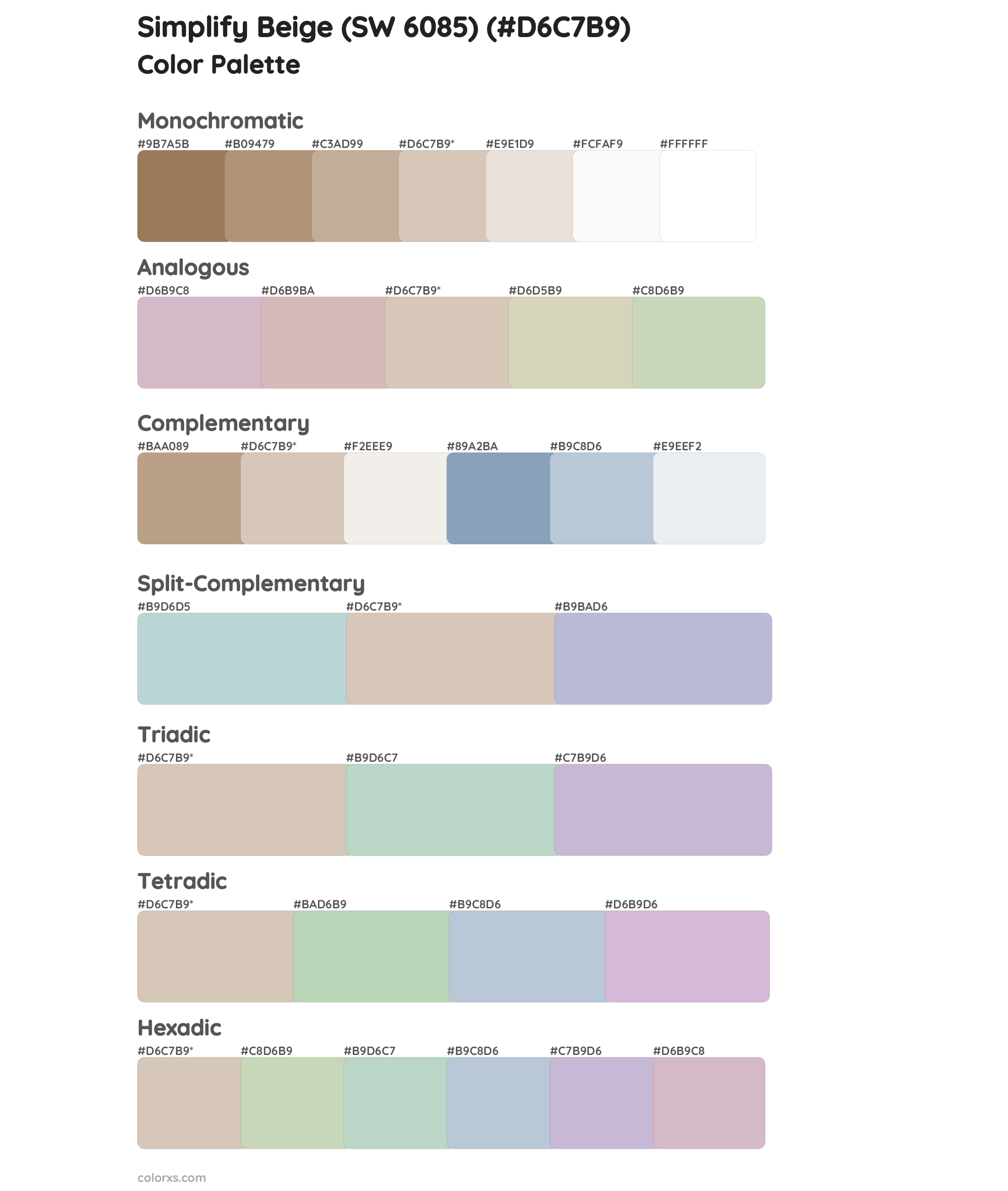 Simplify Beige (SW 6085) Color Scheme Palettes