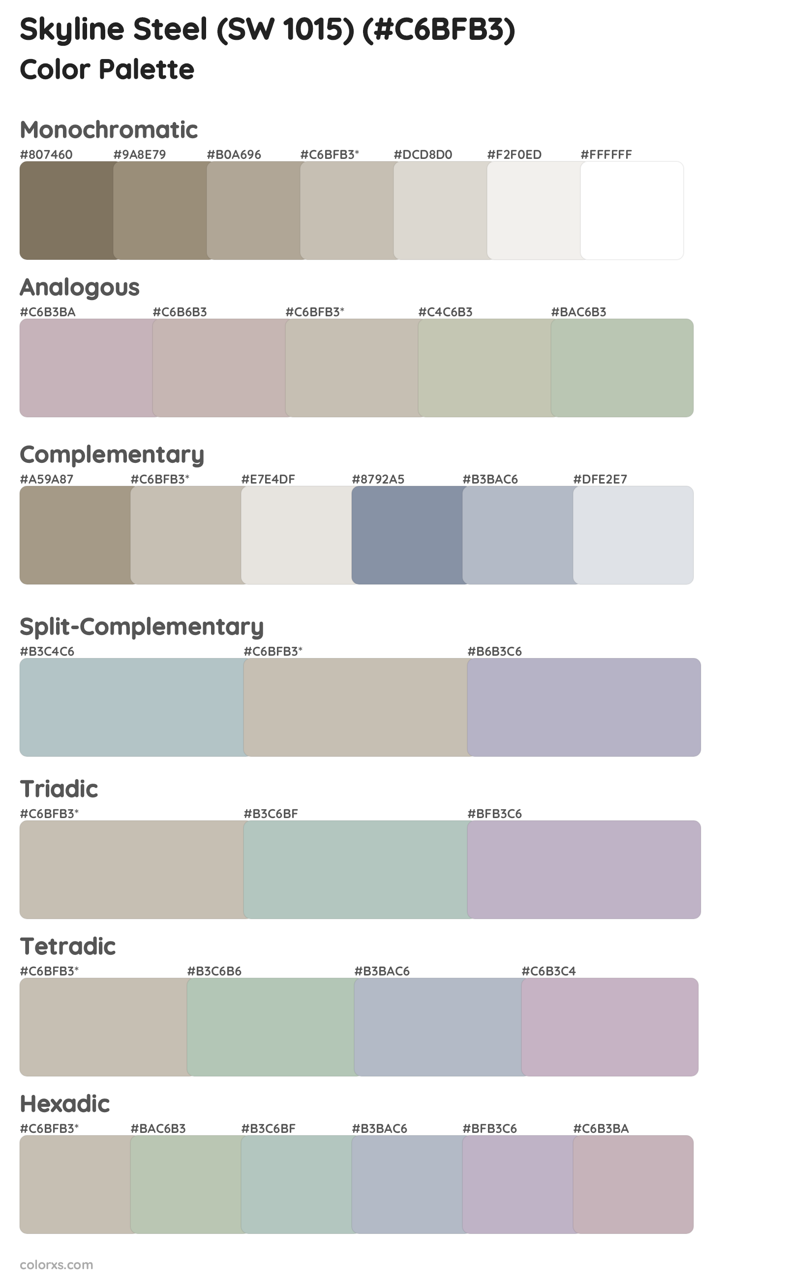 Skyline Steel (SW 1015) Color Scheme Palettes