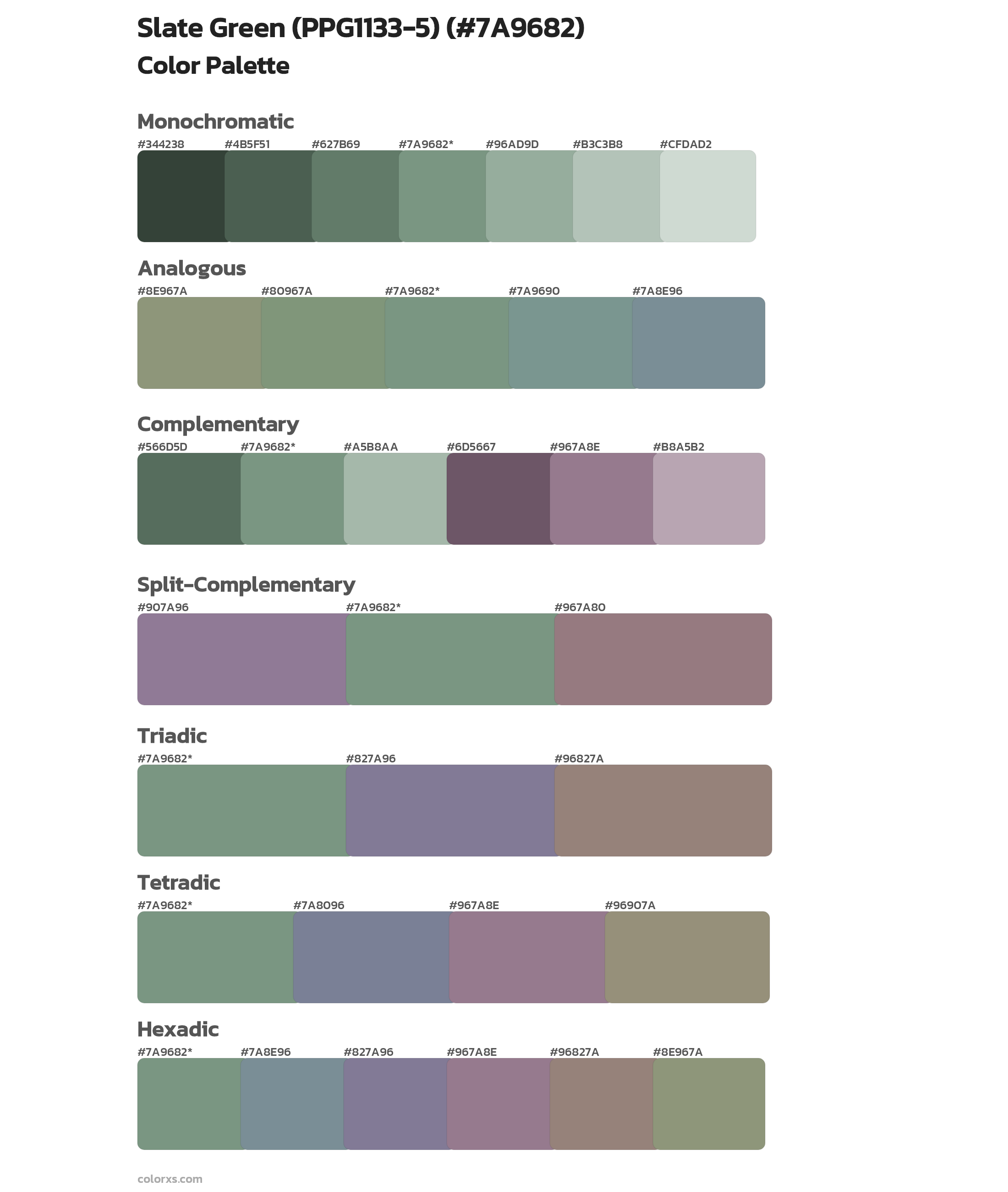 Slate Green (PPG1133-5) Color Scheme Palettes
