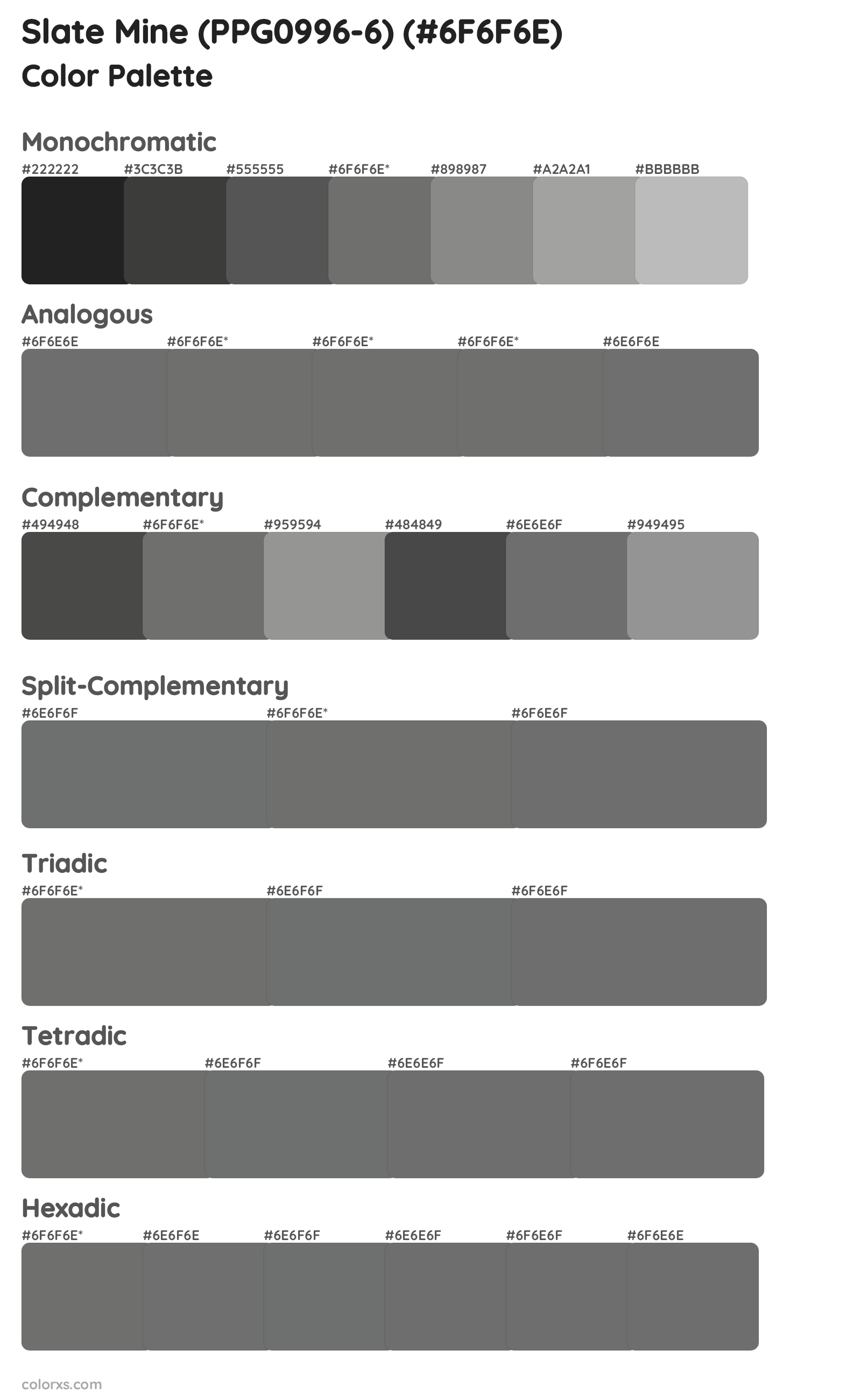 Slate Mine (PPG0996-6) Color Scheme Palettes