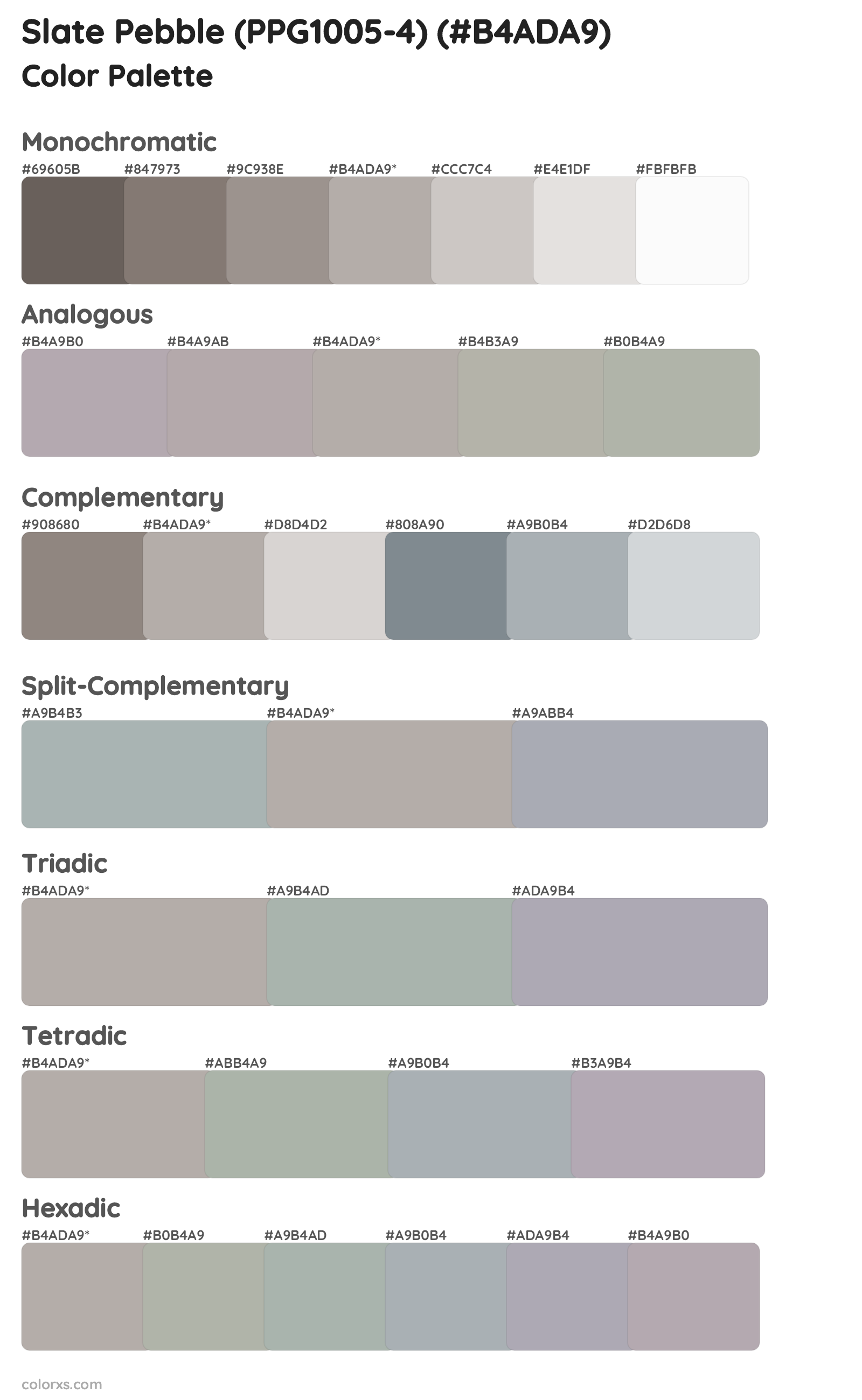 Slate Pebble (PPG1005-4) Color Scheme Palettes
