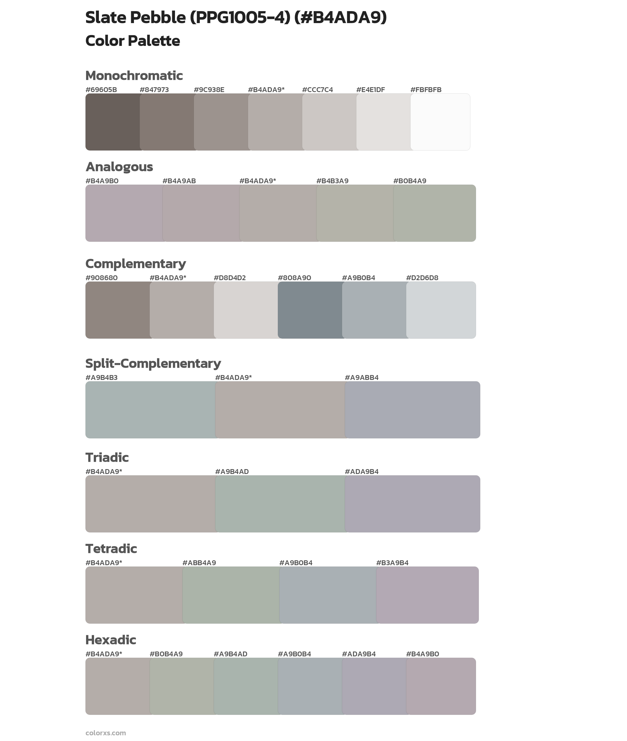 Slate Pebble (PPG1005-4) Color Scheme Palettes