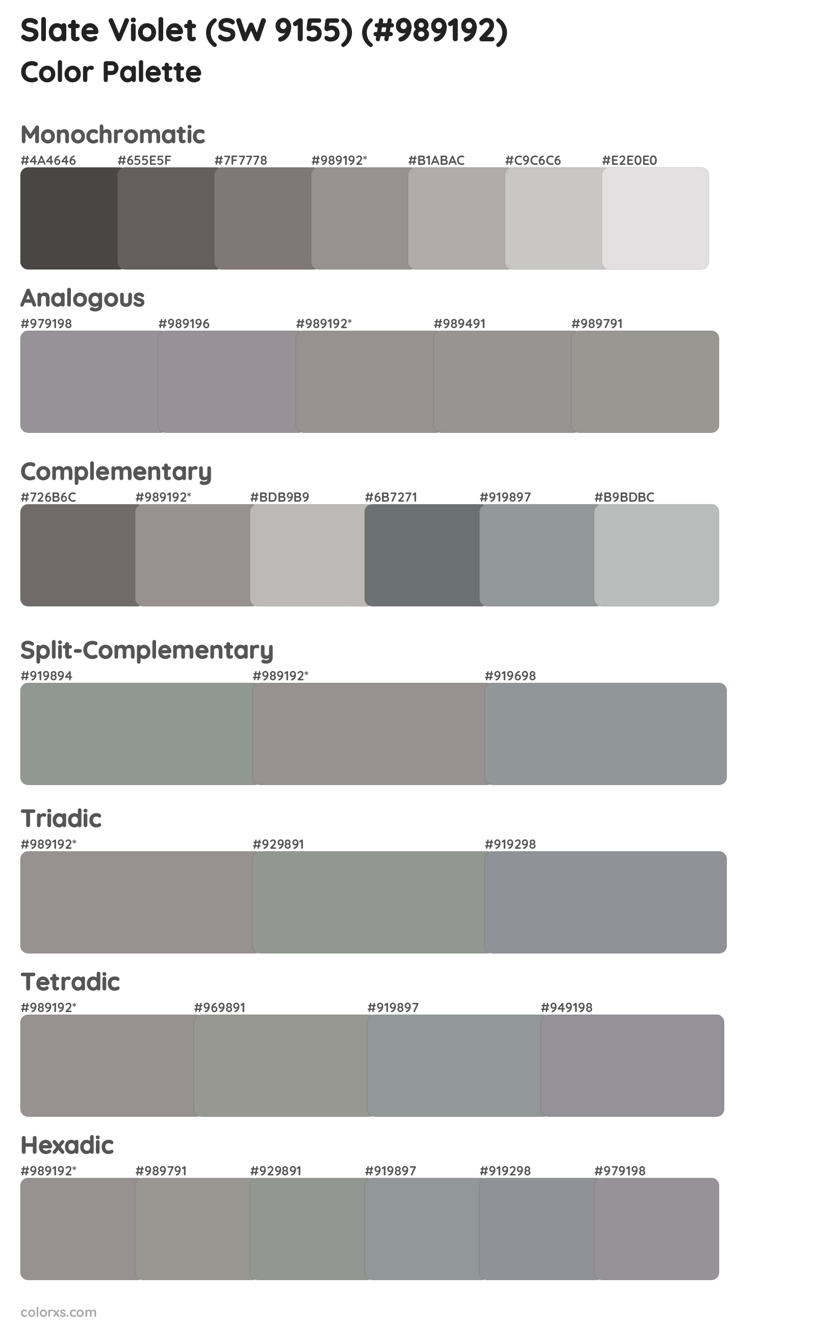 Slate Violet (SW 9155) Color Scheme Palettes
