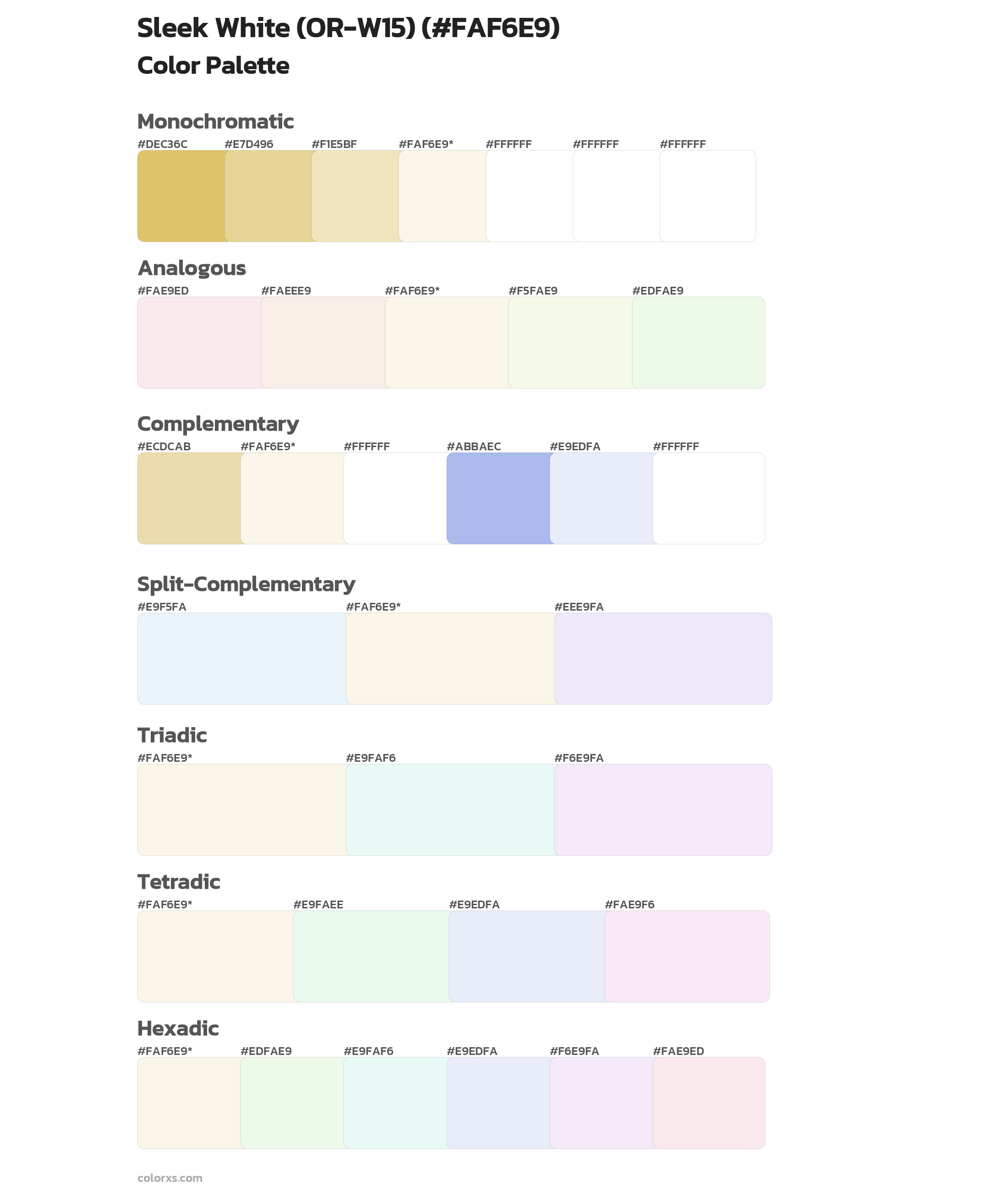 Sleek White (OR-W15) Color Scheme Palettes