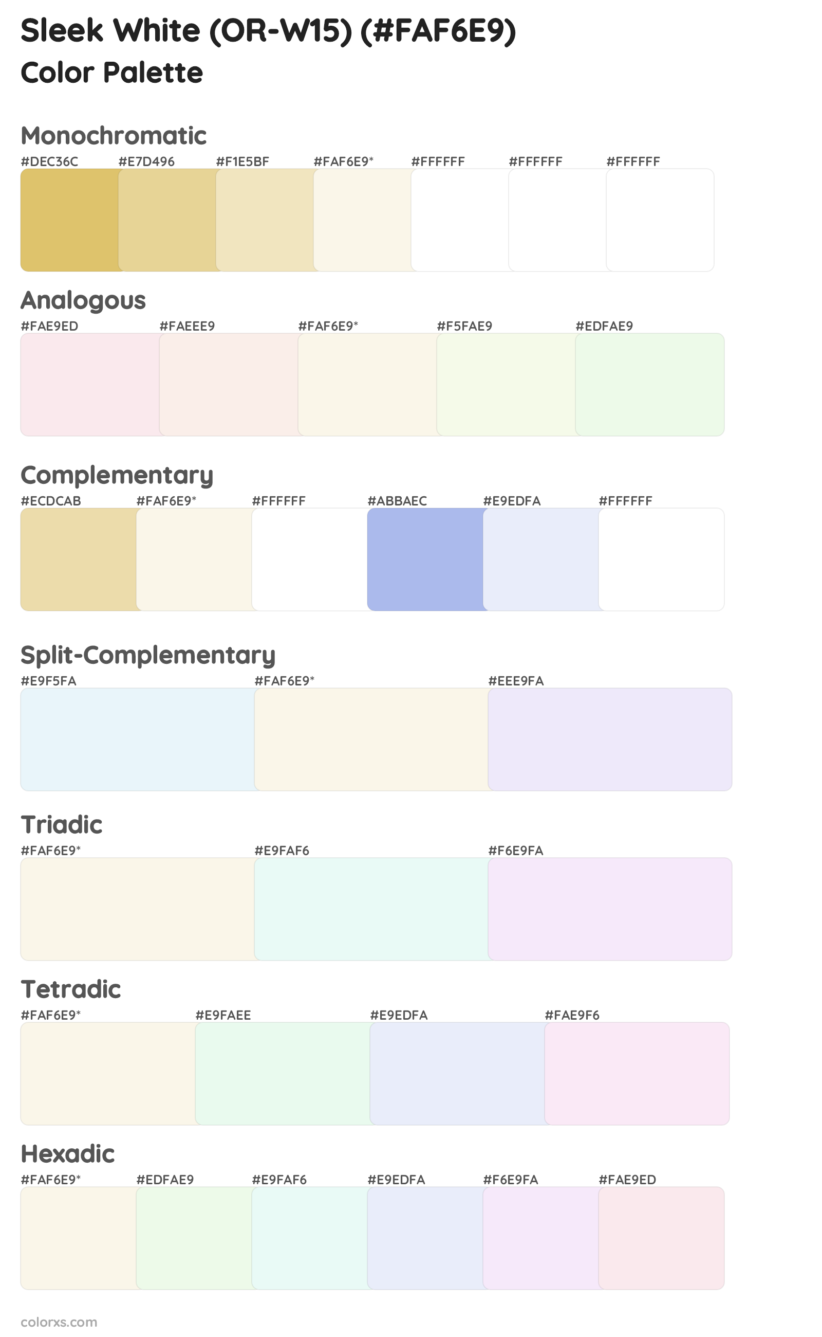 Sleek White (OR-W15) Color Scheme Palettes