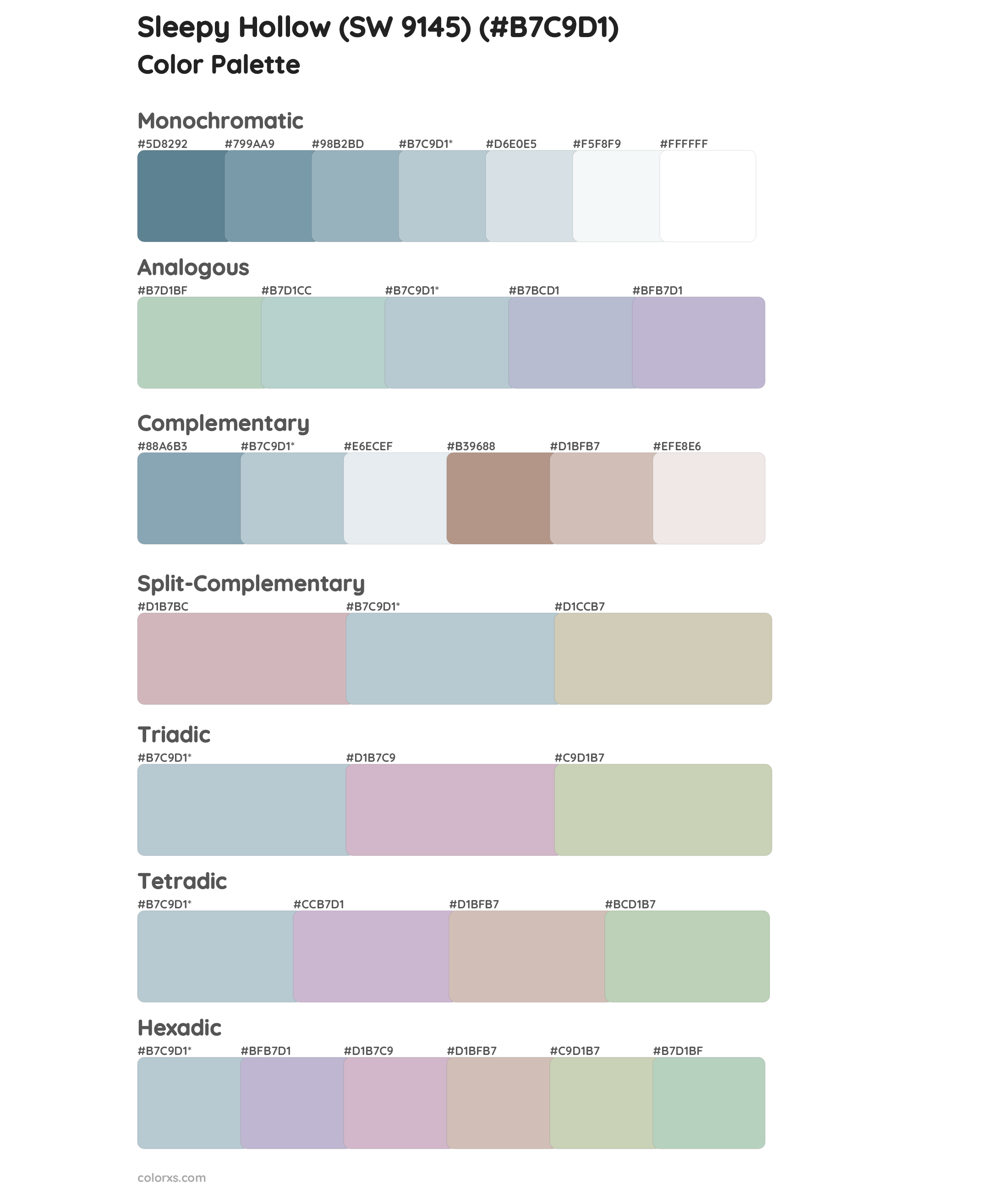 Sleepy Hollow (SW 9145) Color Scheme Palettes