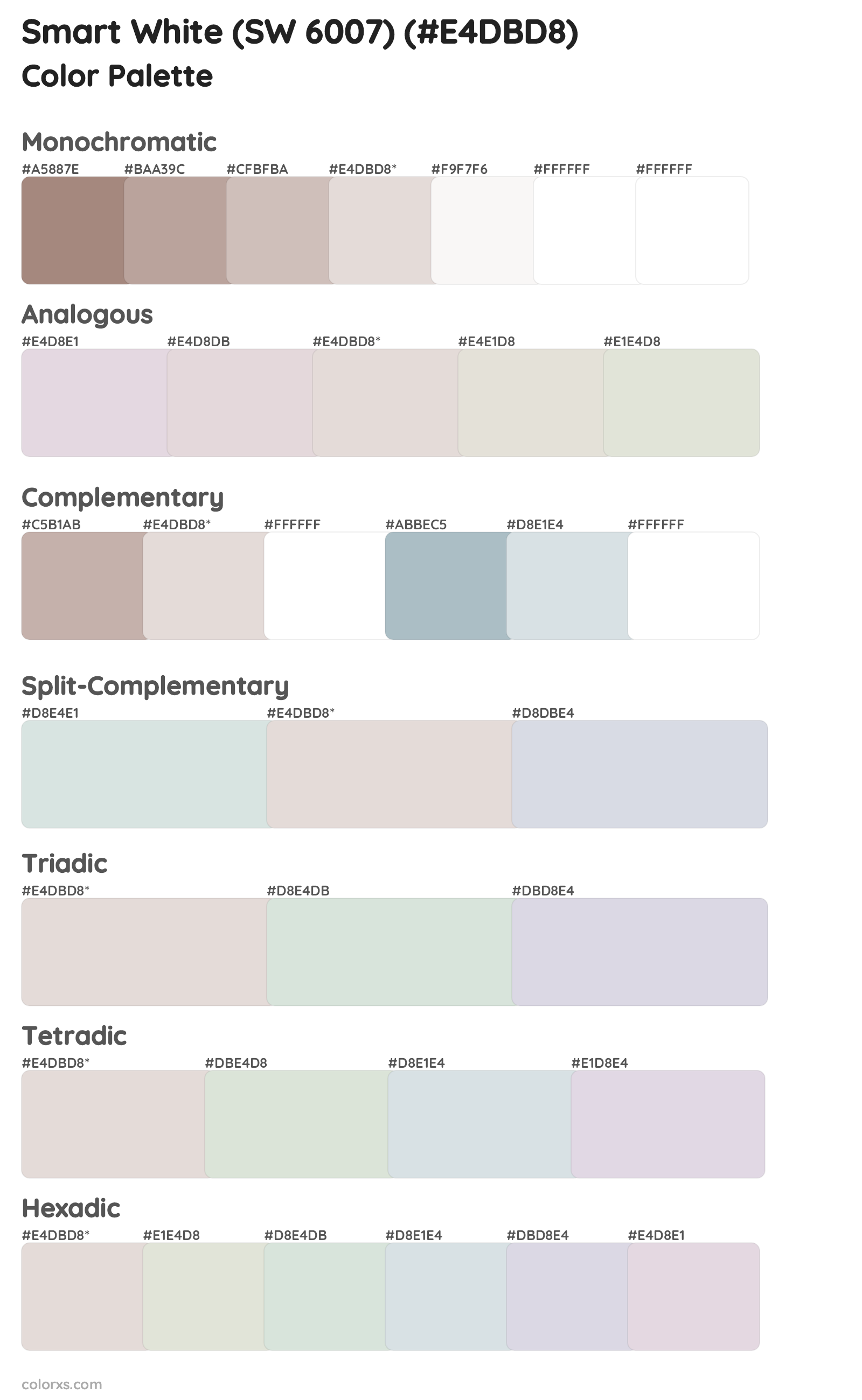 Smart White (SW 6007) Color Scheme Palettes