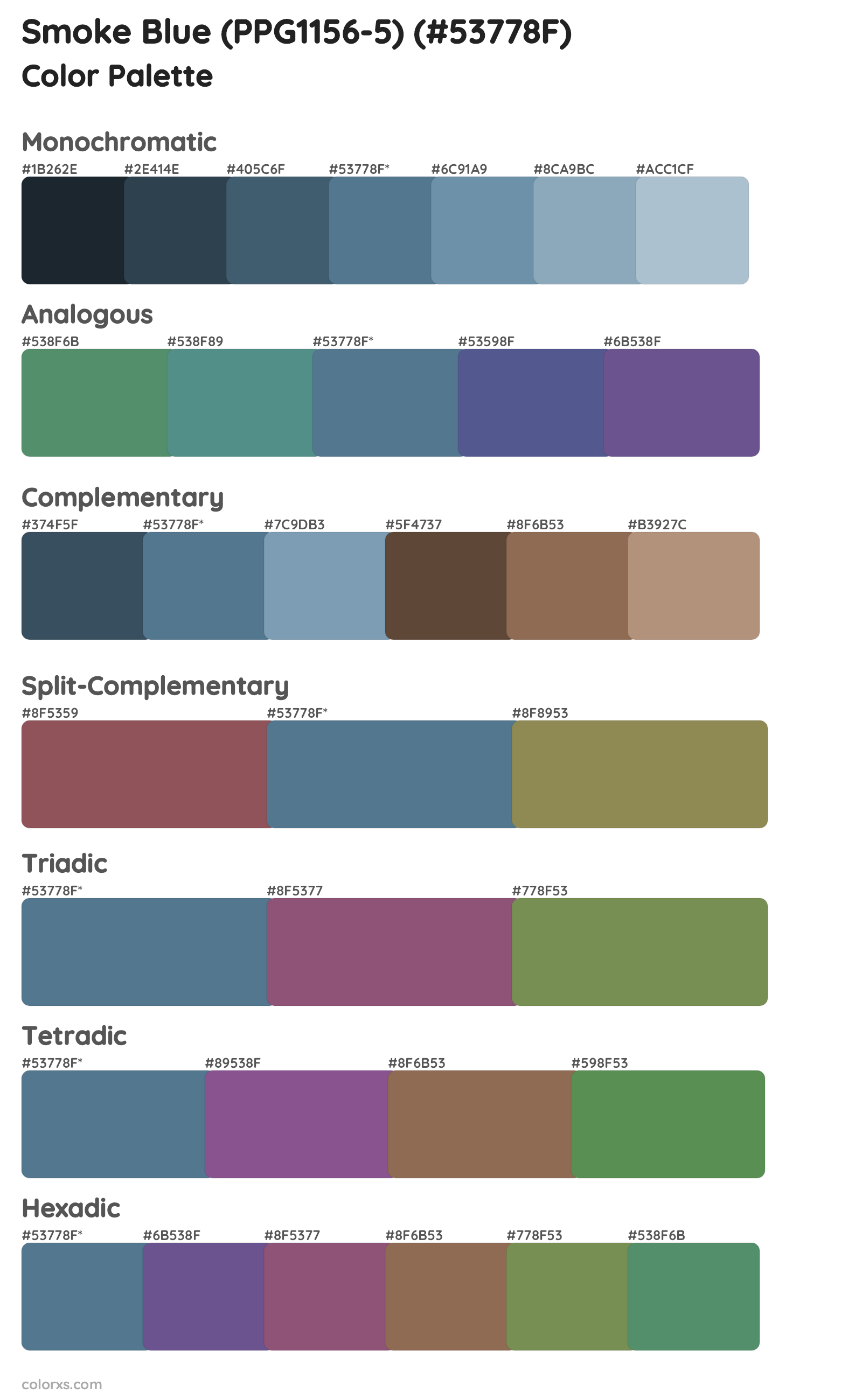 Smoke Blue (PPG1156-5) Color Scheme Palettes