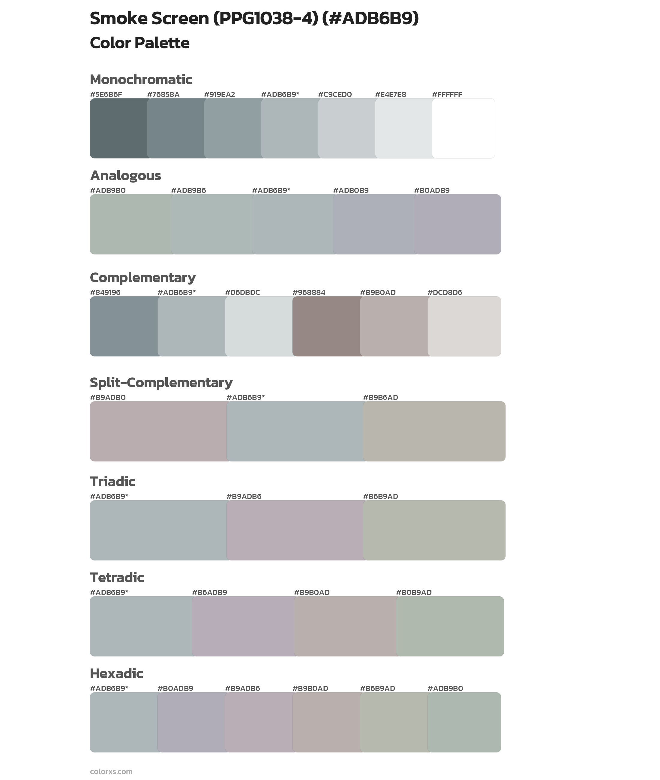 Smoke Screen (PPG1038-4) Color Scheme Palettes