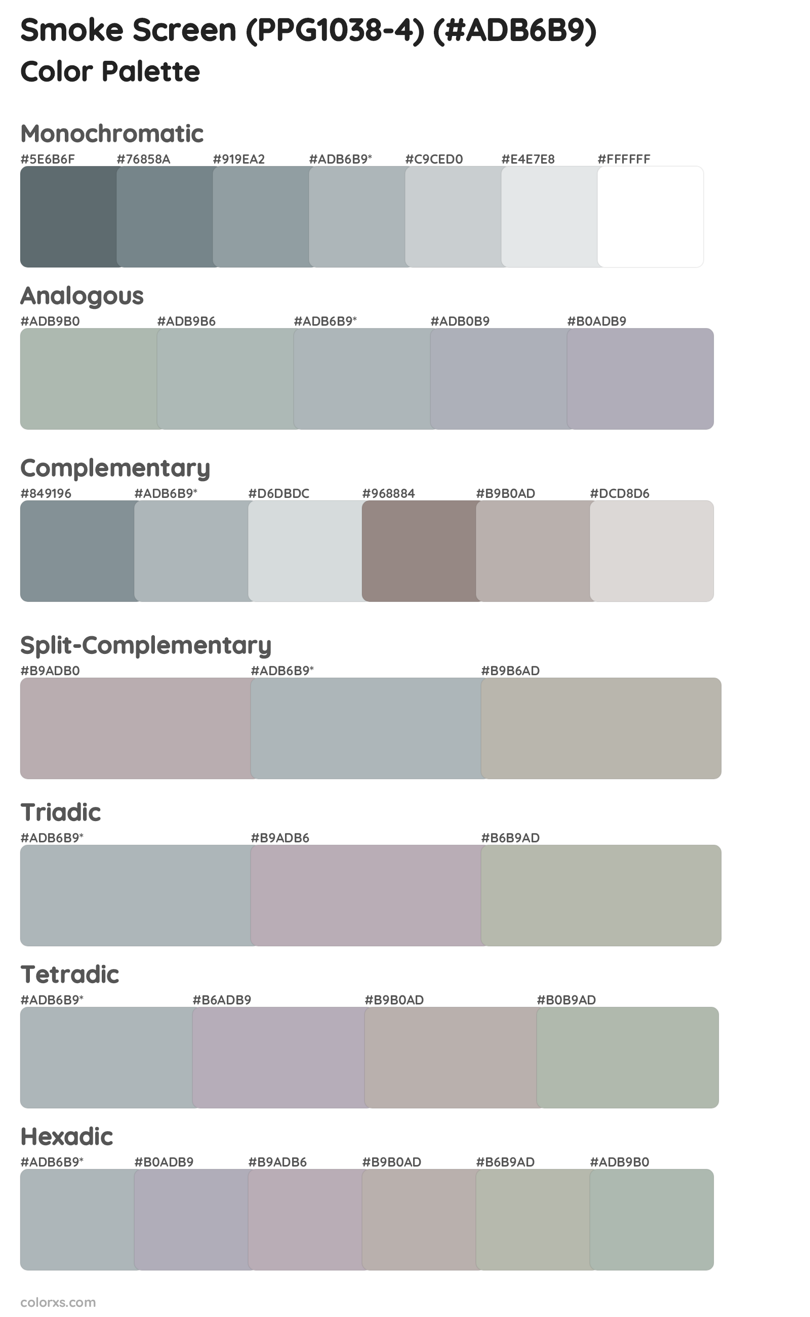 Smoke Screen (PPG1038-4) Color Scheme Palettes