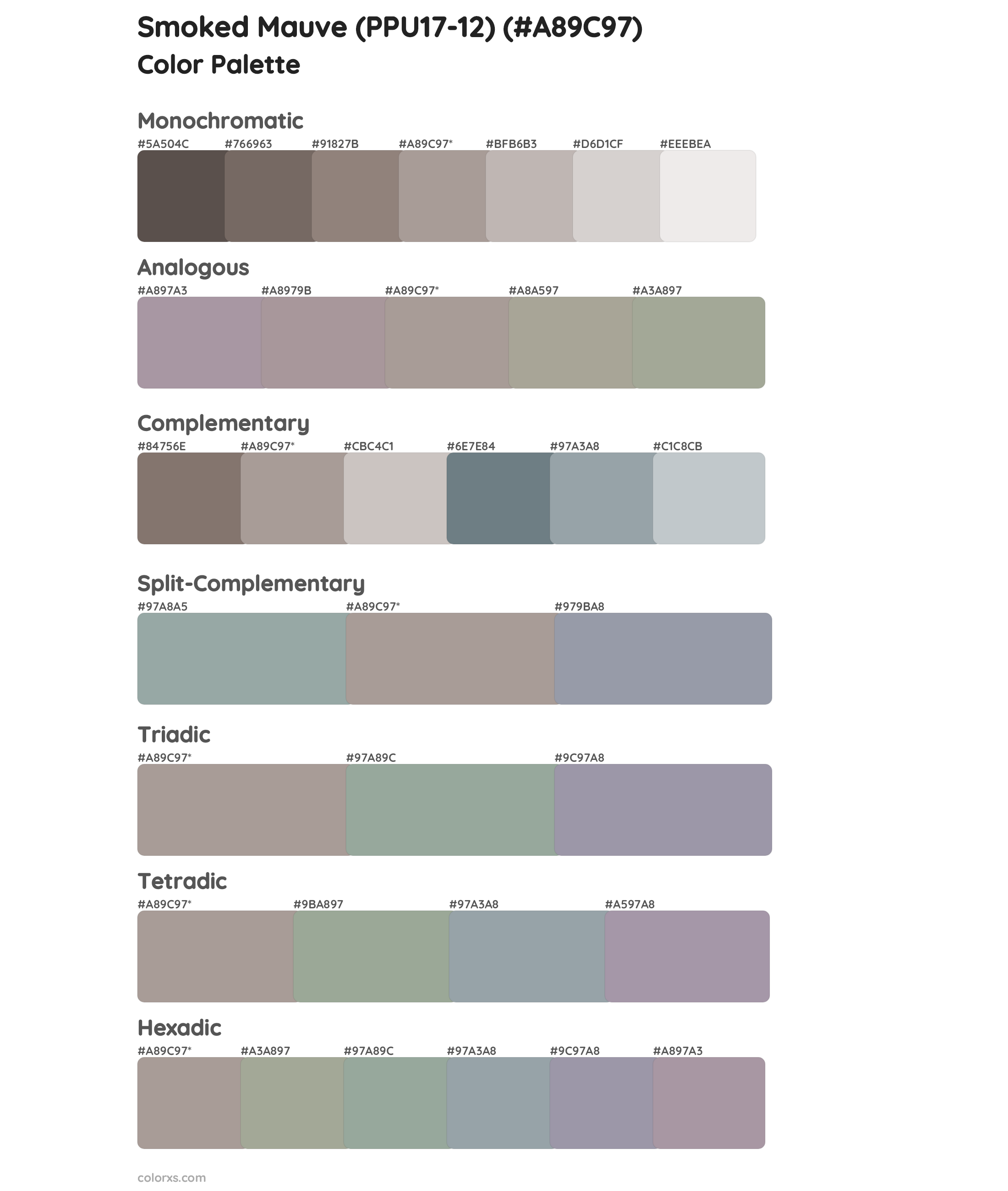 Smoked Mauve (PPU17-12) Color Scheme Palettes