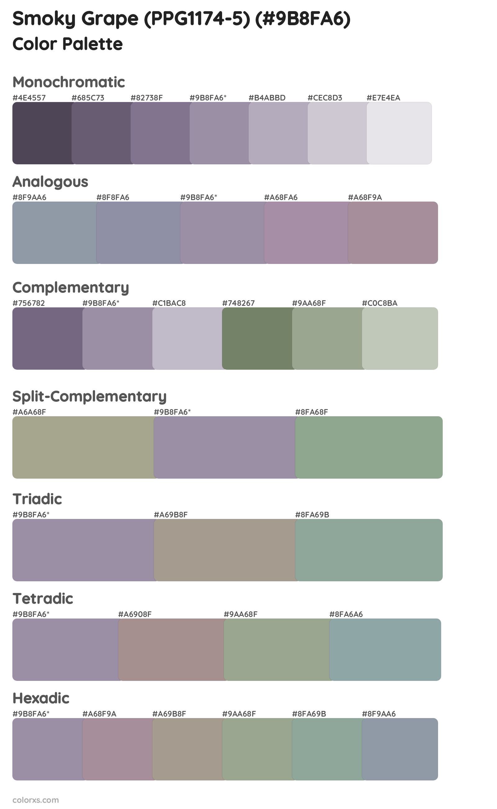 Smoky Grape (PPG1174-5) Color Scheme Palettes