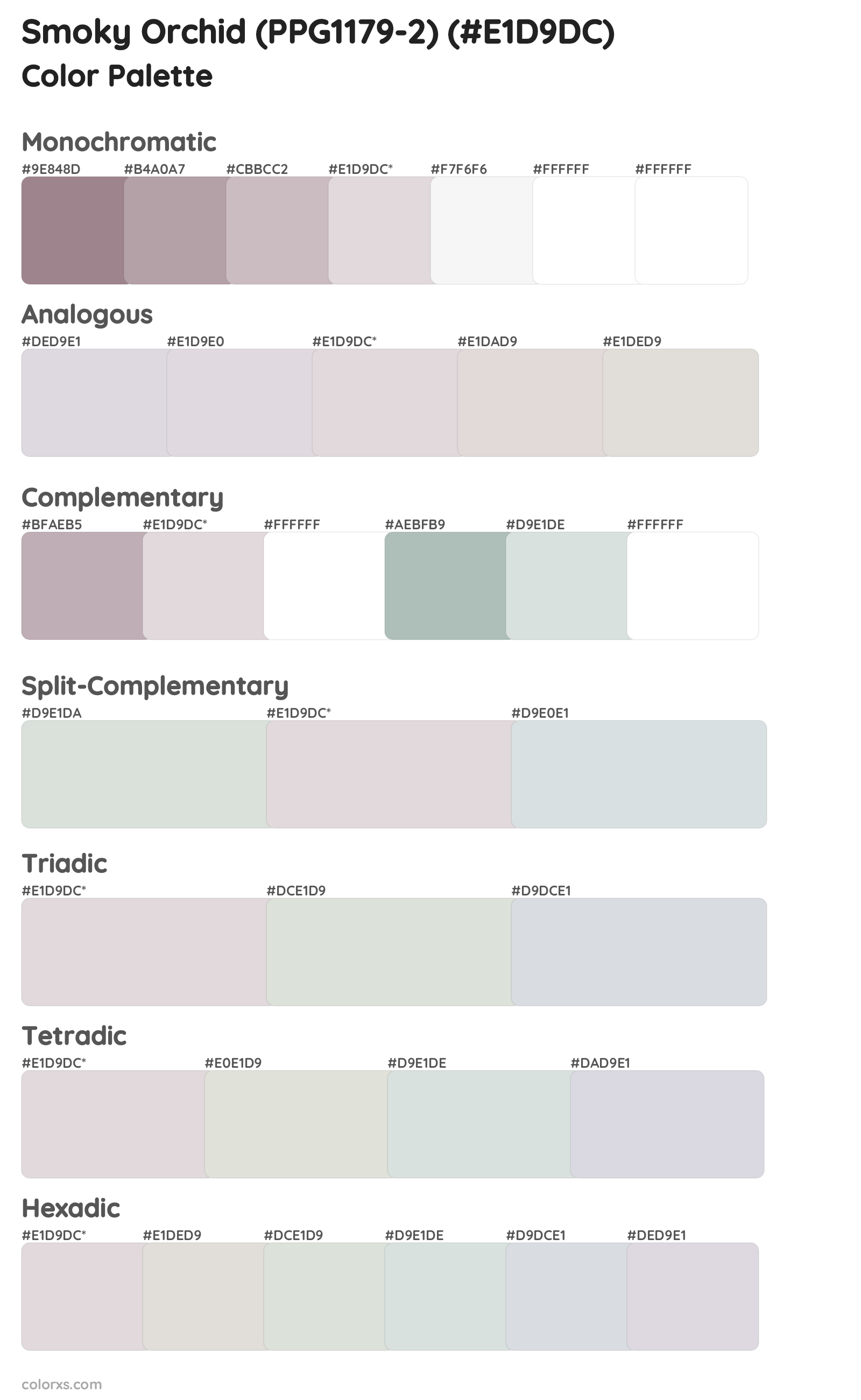 Smoky Orchid (PPG1179-2) Color Scheme Palettes