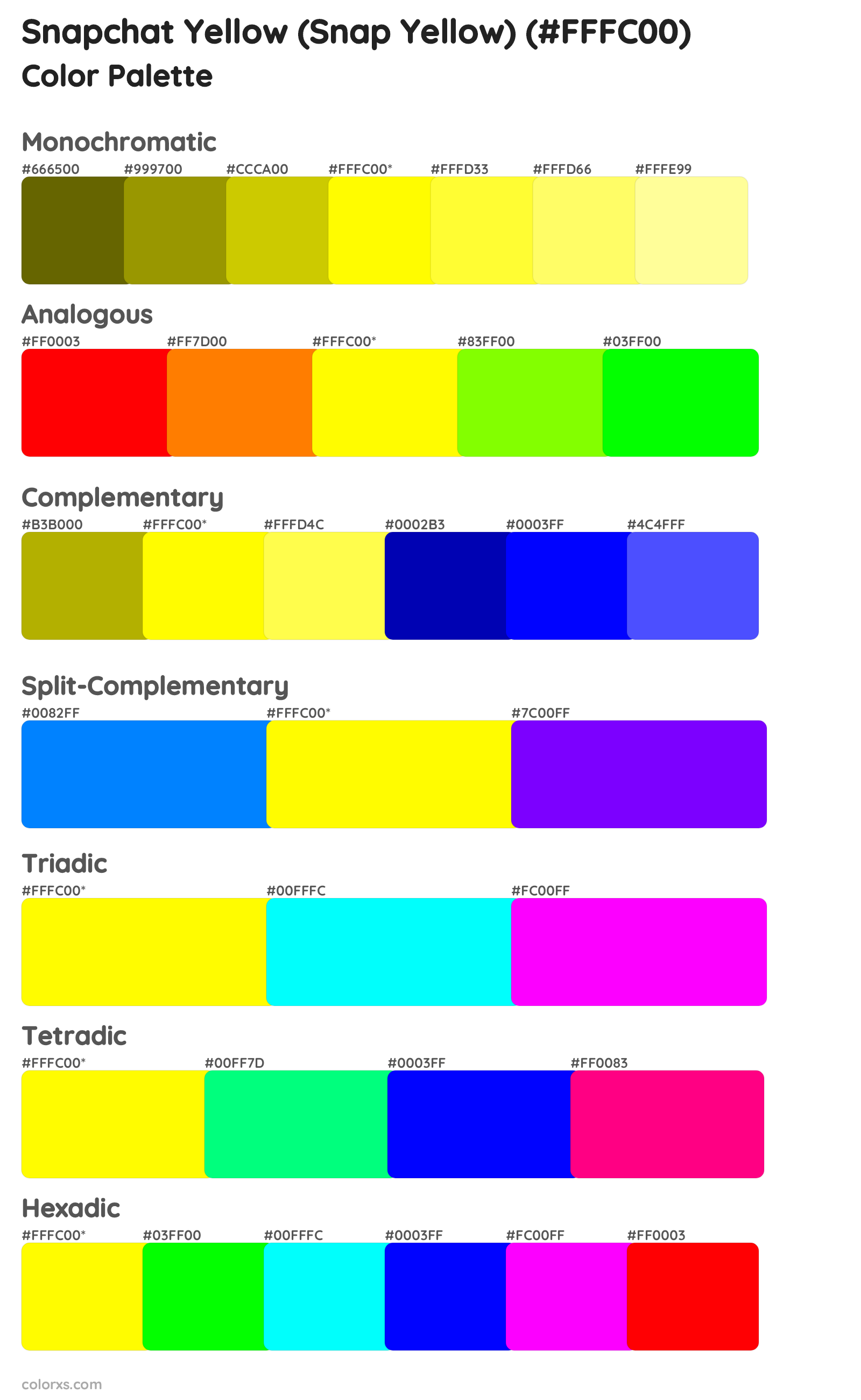 Snapchat Yellow (Snap Yellow) Color Scheme Palettes