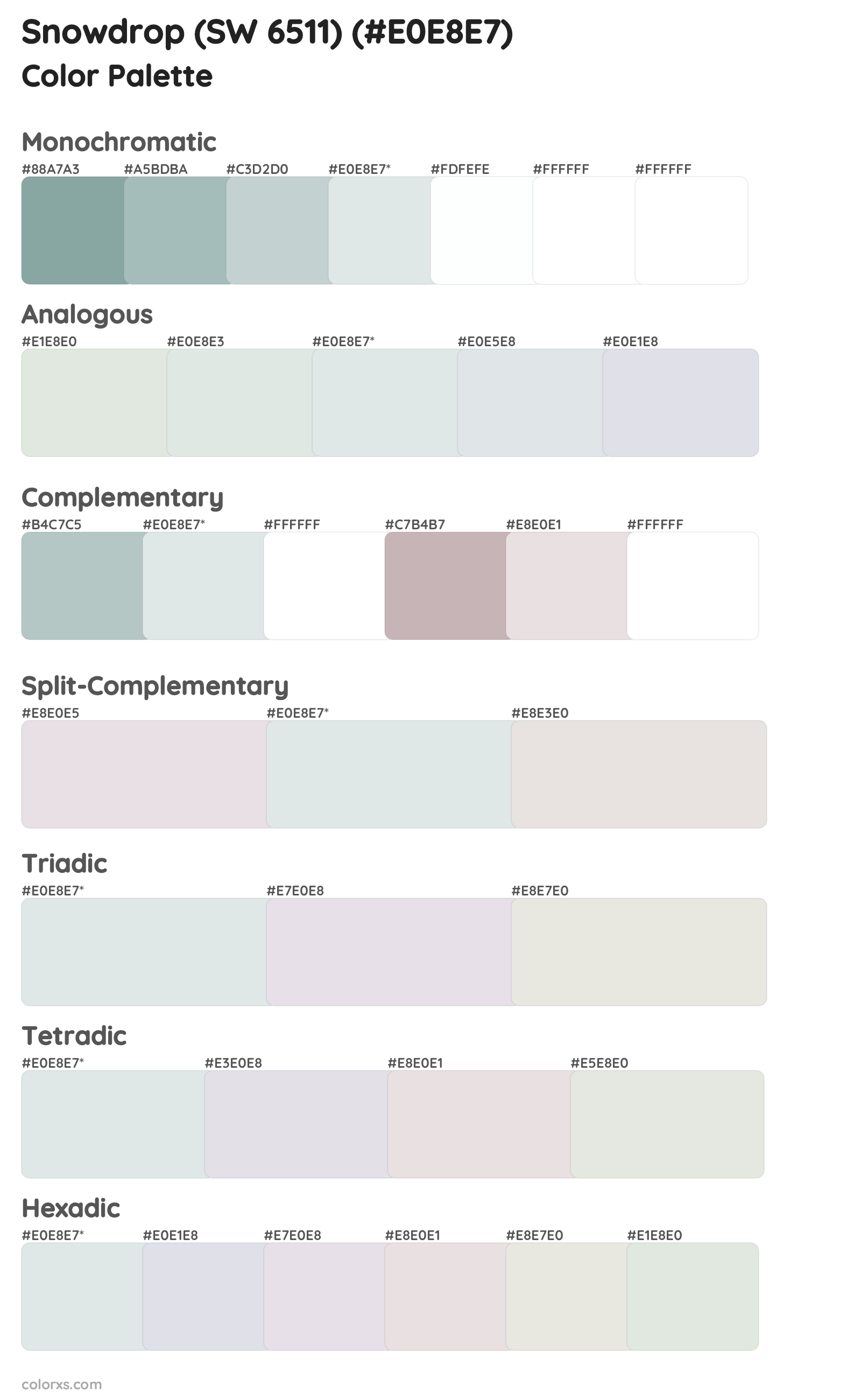 Snowdrop (SW 6511) Color Scheme Palettes