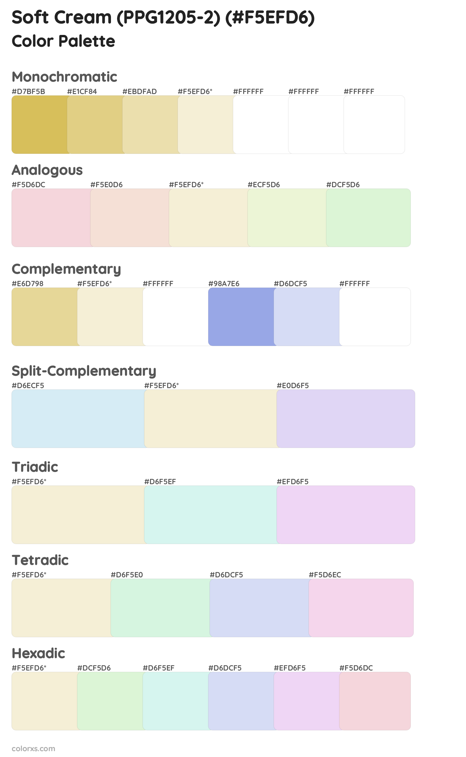 Soft Cream (PPG1205-2) Color Scheme Palettes