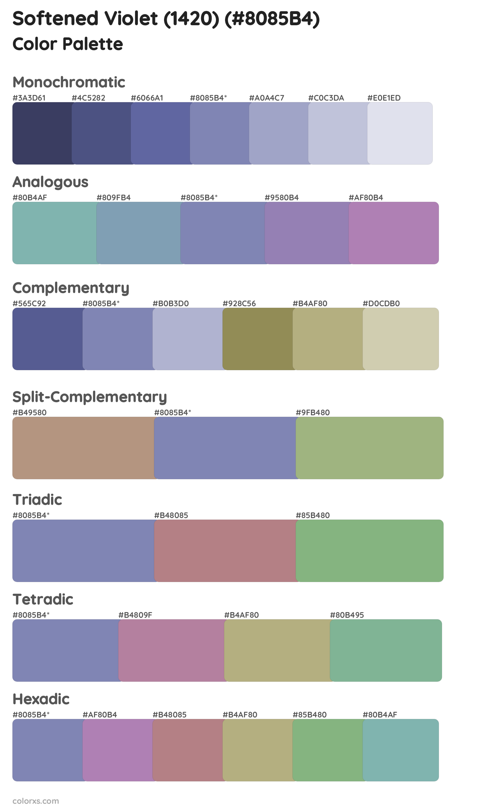 Softened Violet (1420) Color Scheme Palettes