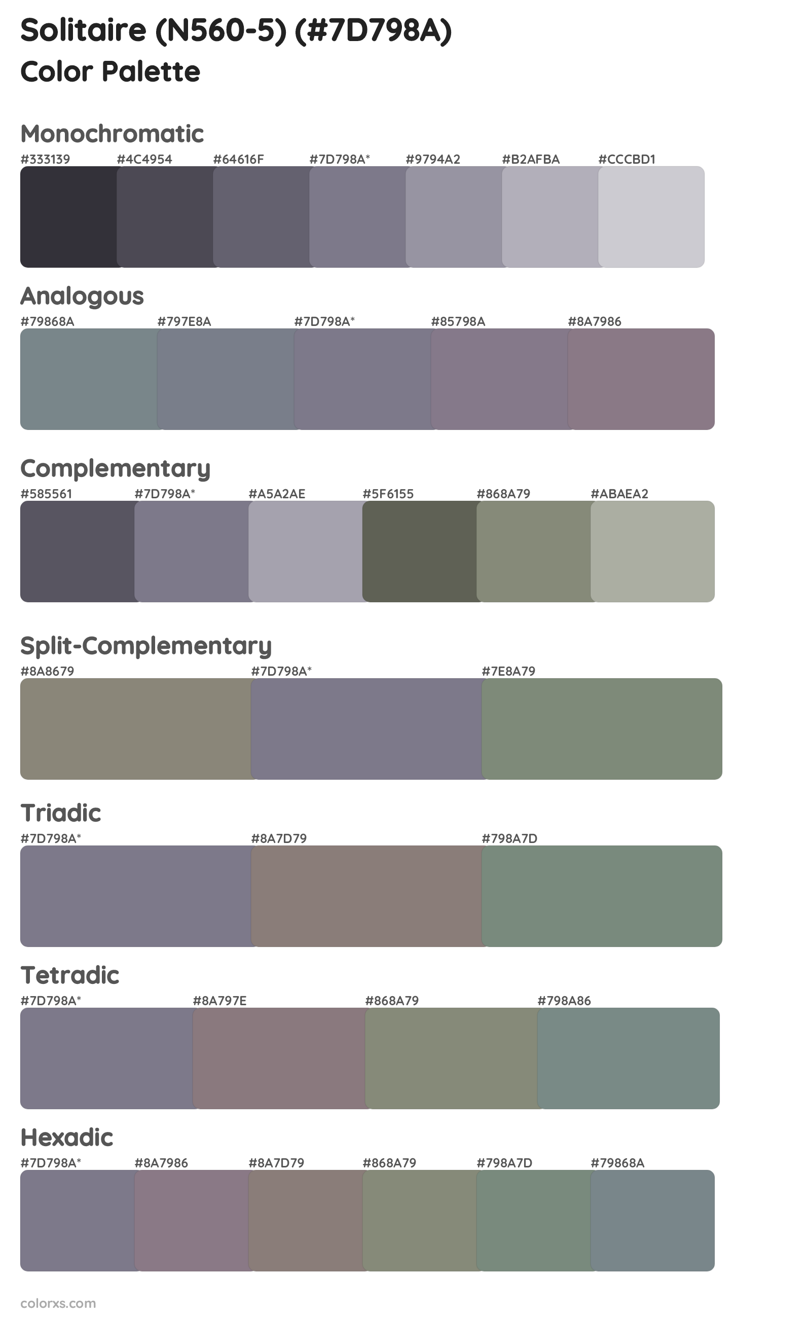 Solitaire (N560-5) Color Scheme Palettes