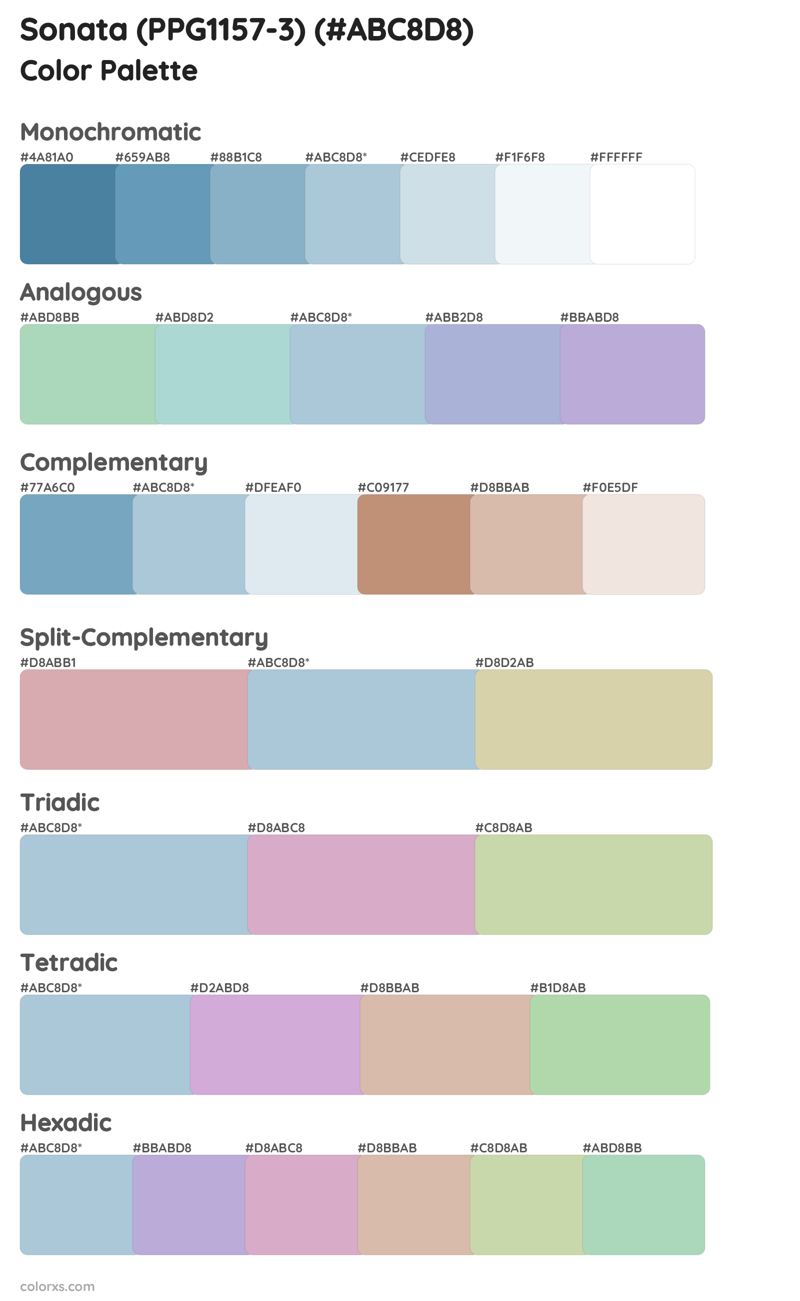 Sonata (PPG1157-3) Color Scheme Palettes
