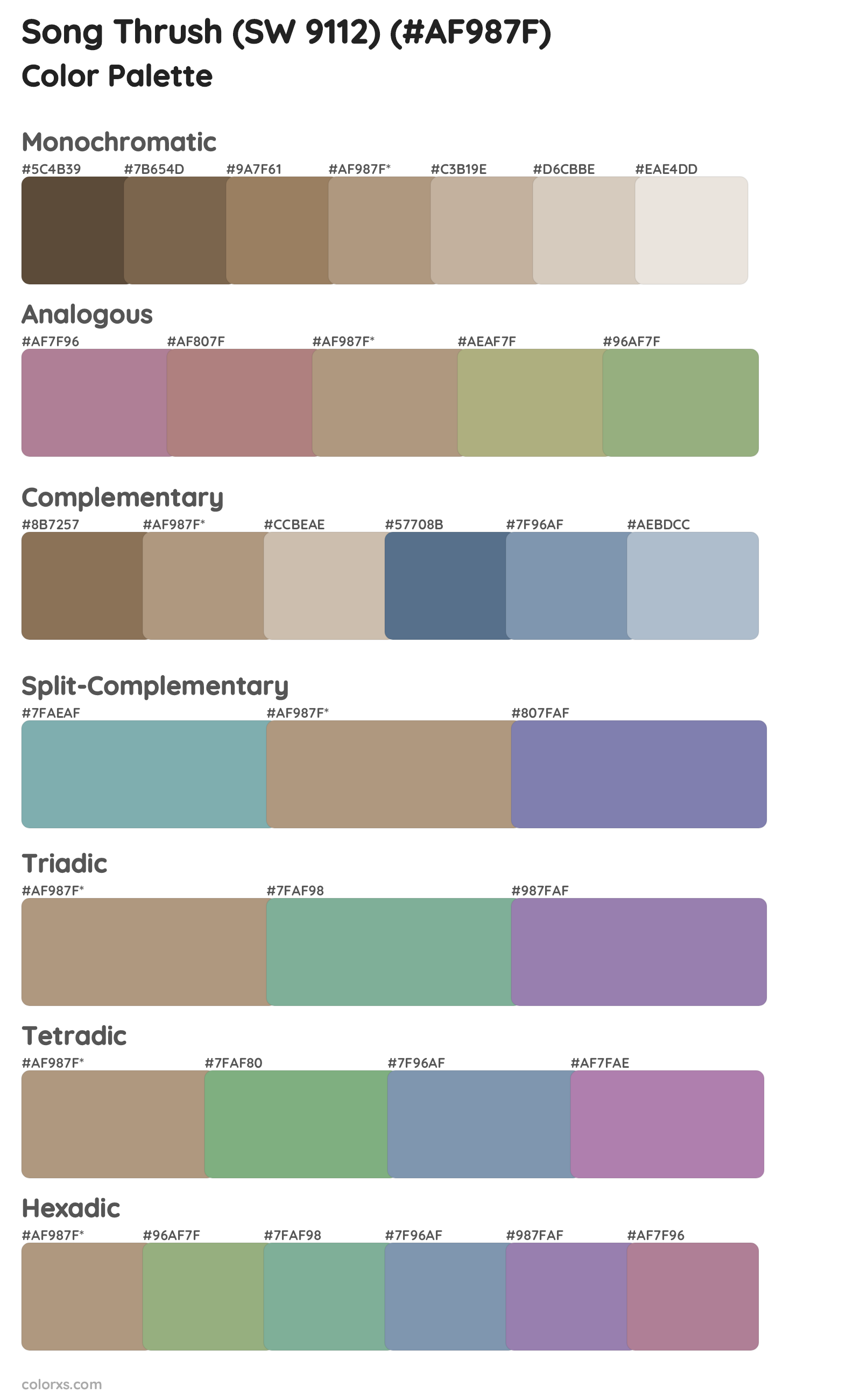 Song Thrush (SW 9112) Color Scheme Palettes