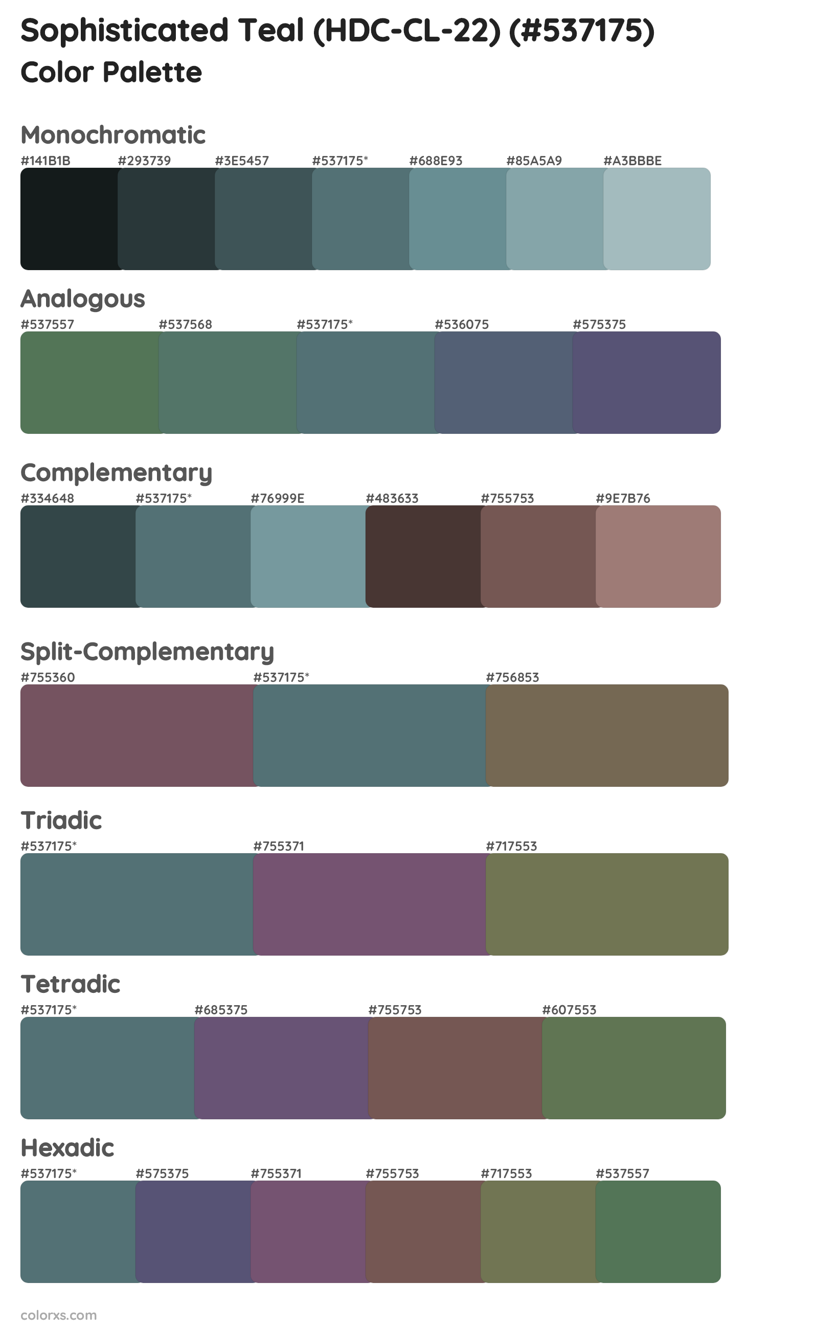 Sophisticated Teal (HDC-CL-22) Color Scheme Palettes