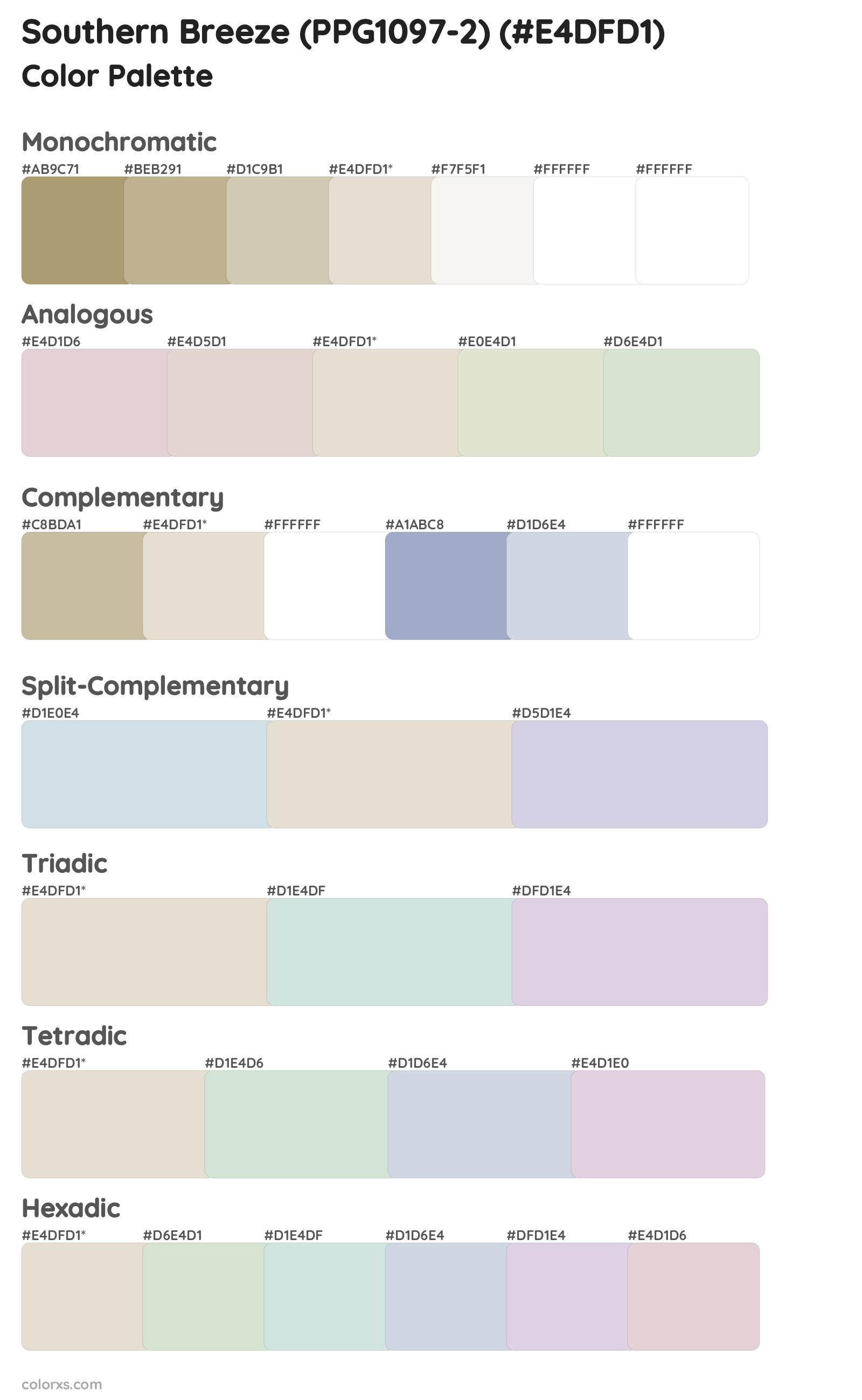 Southern Breeze (PPG1097-2) Color Scheme Palettes