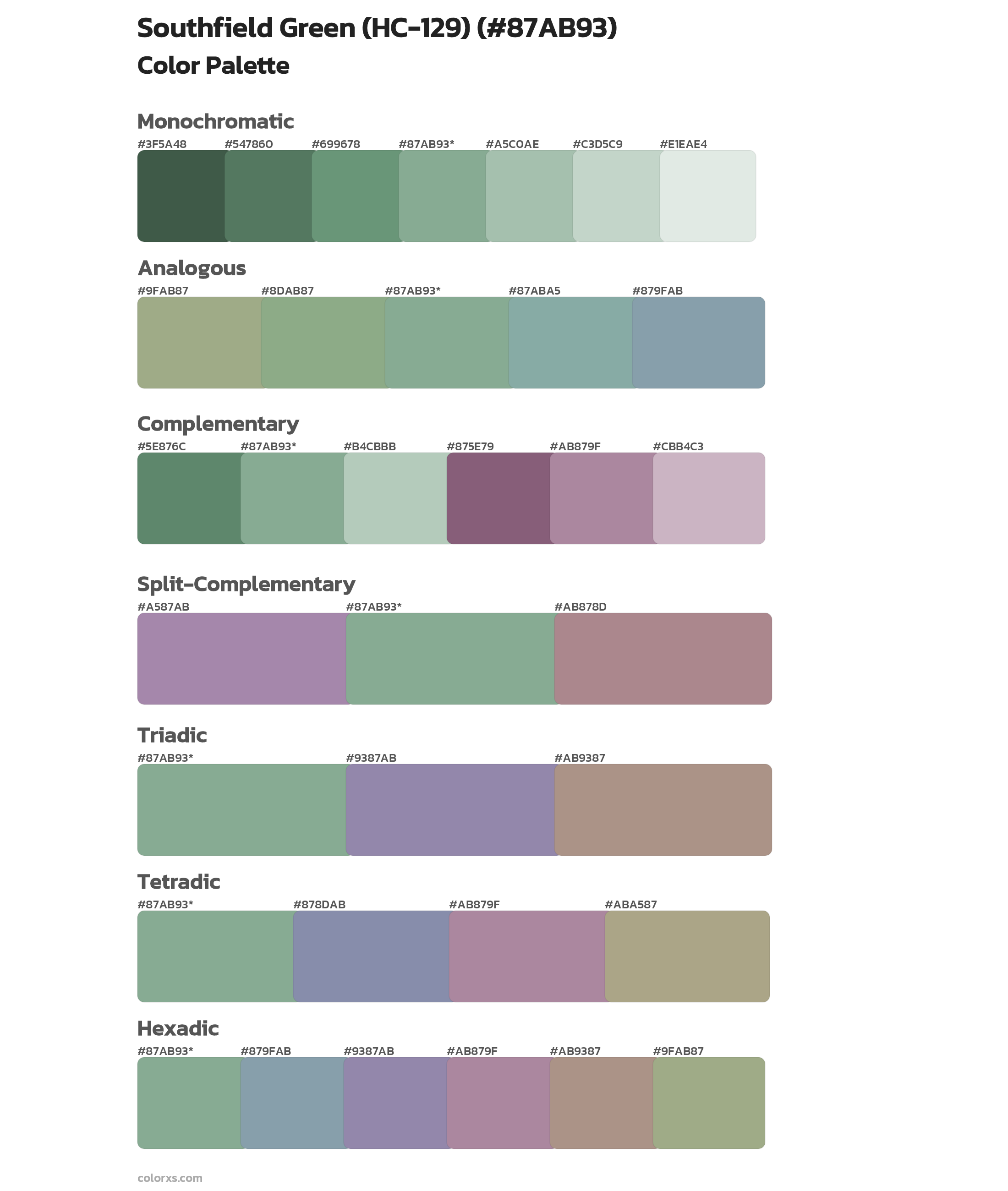 Southfield Green (HC-129) Color Scheme Palettes
