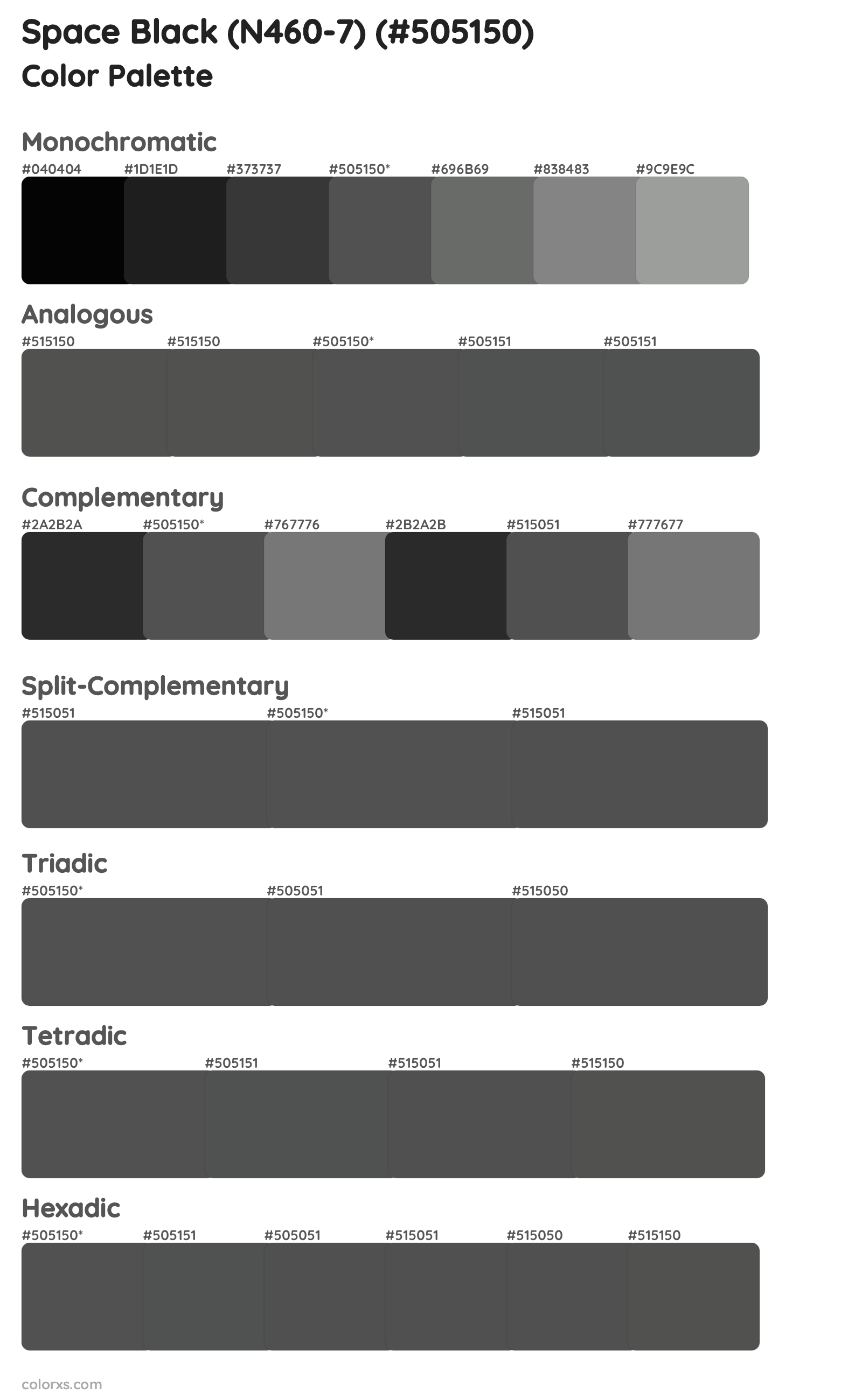 Space Black (N460-7) Color Scheme Palettes