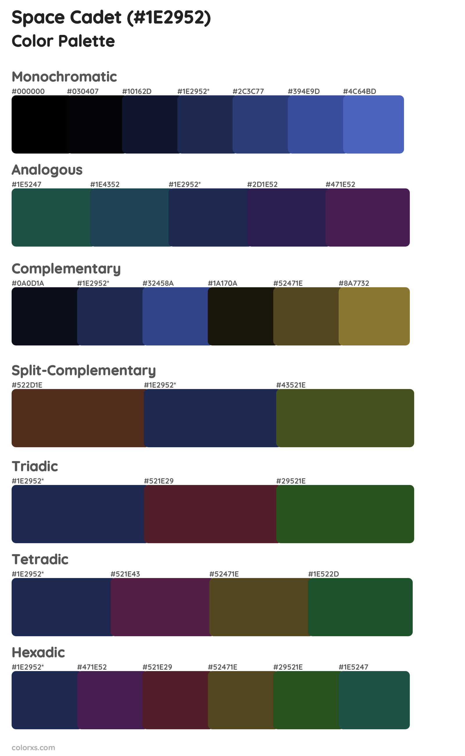 Space Cadet Color Scheme Palettes