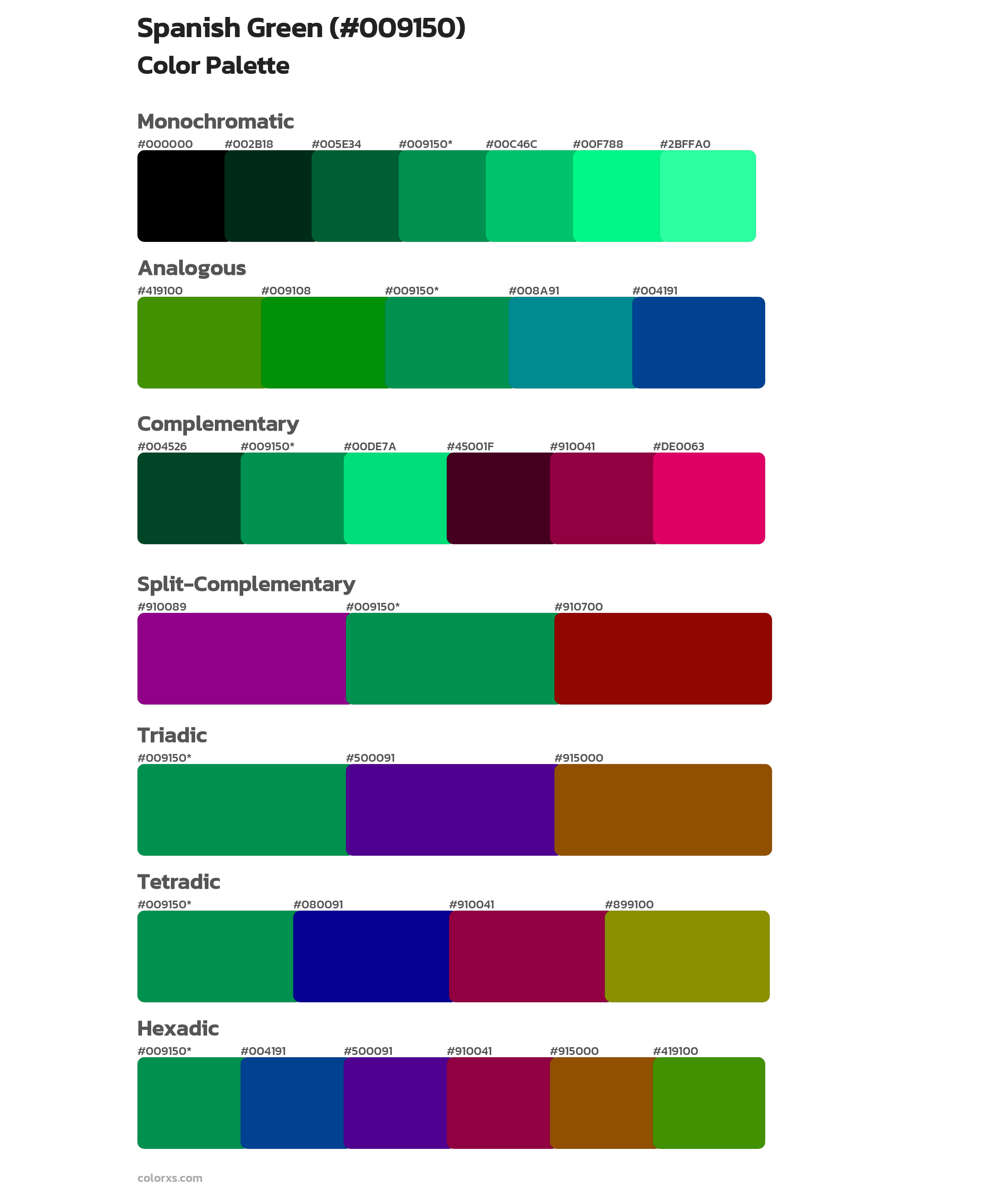 Spanish Green Color Scheme Palettes
