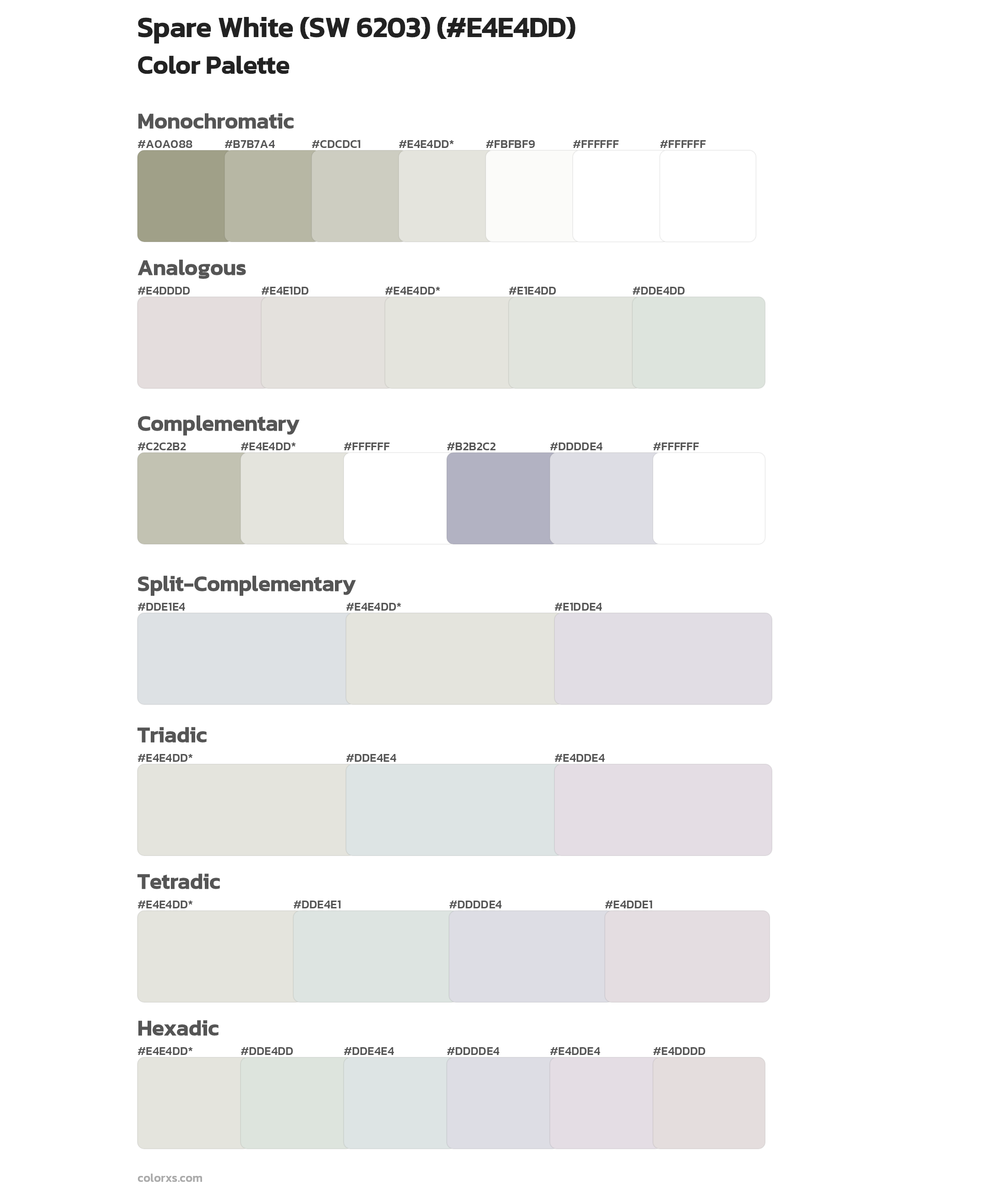 Spare White (SW 6203) Color Scheme Palettes