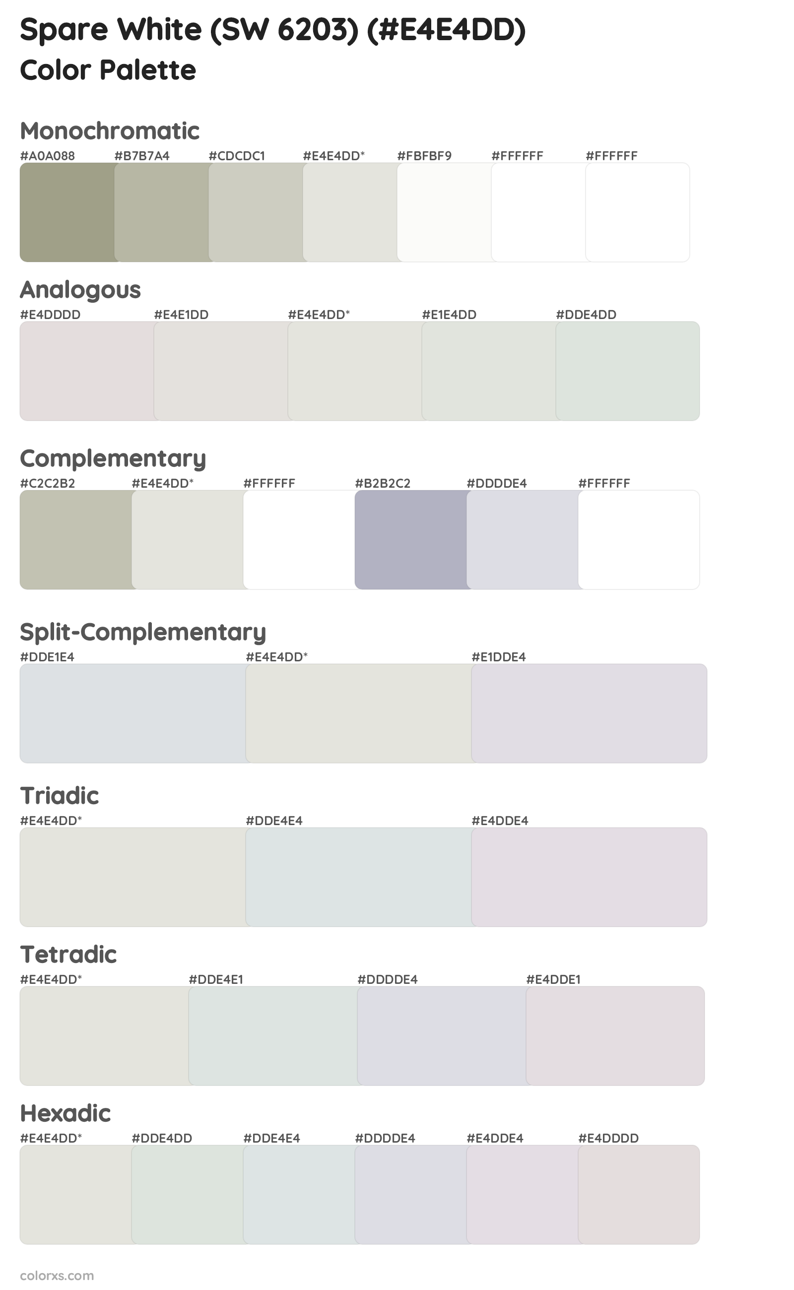 Spare White (SW 6203) Color Scheme Palettes